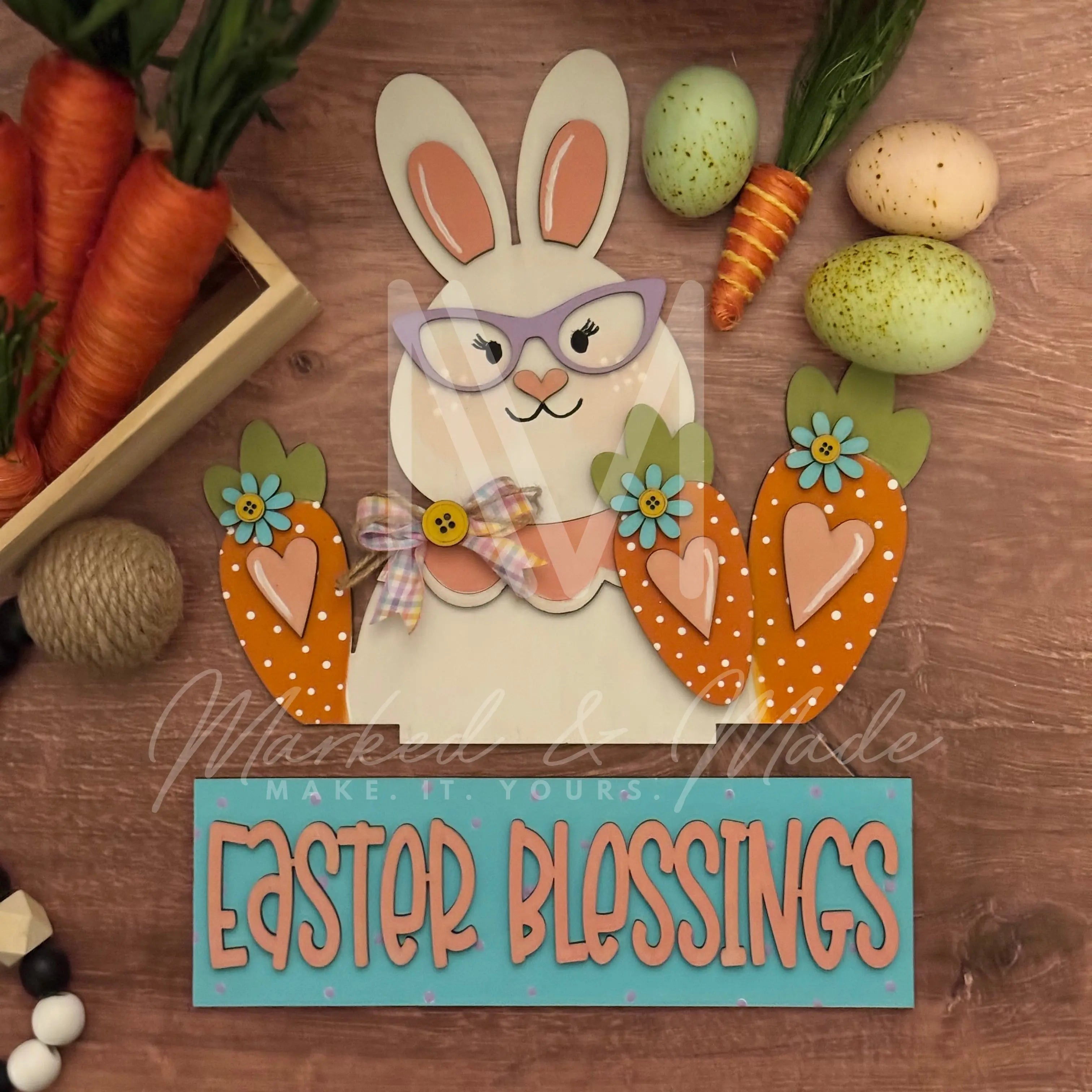 Easter Blessings | Easter Bunny | Add-On for Interchangeable Window Box Shelf Sitter Base | Interchangeable Decor Add-On  | Easter Decor 