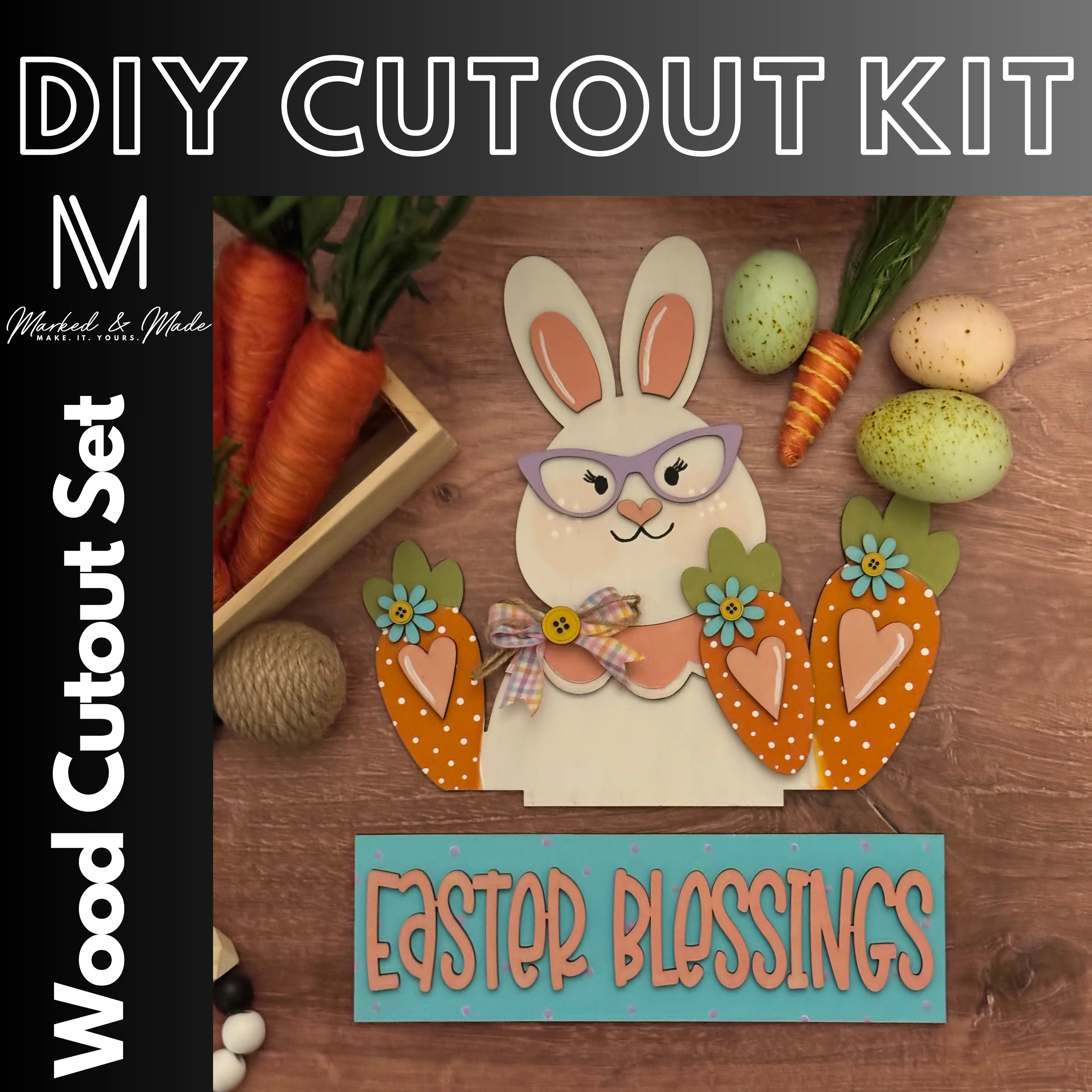 Easter Blessings | Easter Bunny | Add-On for Interchangeable Window Box Shelf Sitter Base | Interchangeable Decor Add-On  | Easter Decor | DIY Cutout Kit 