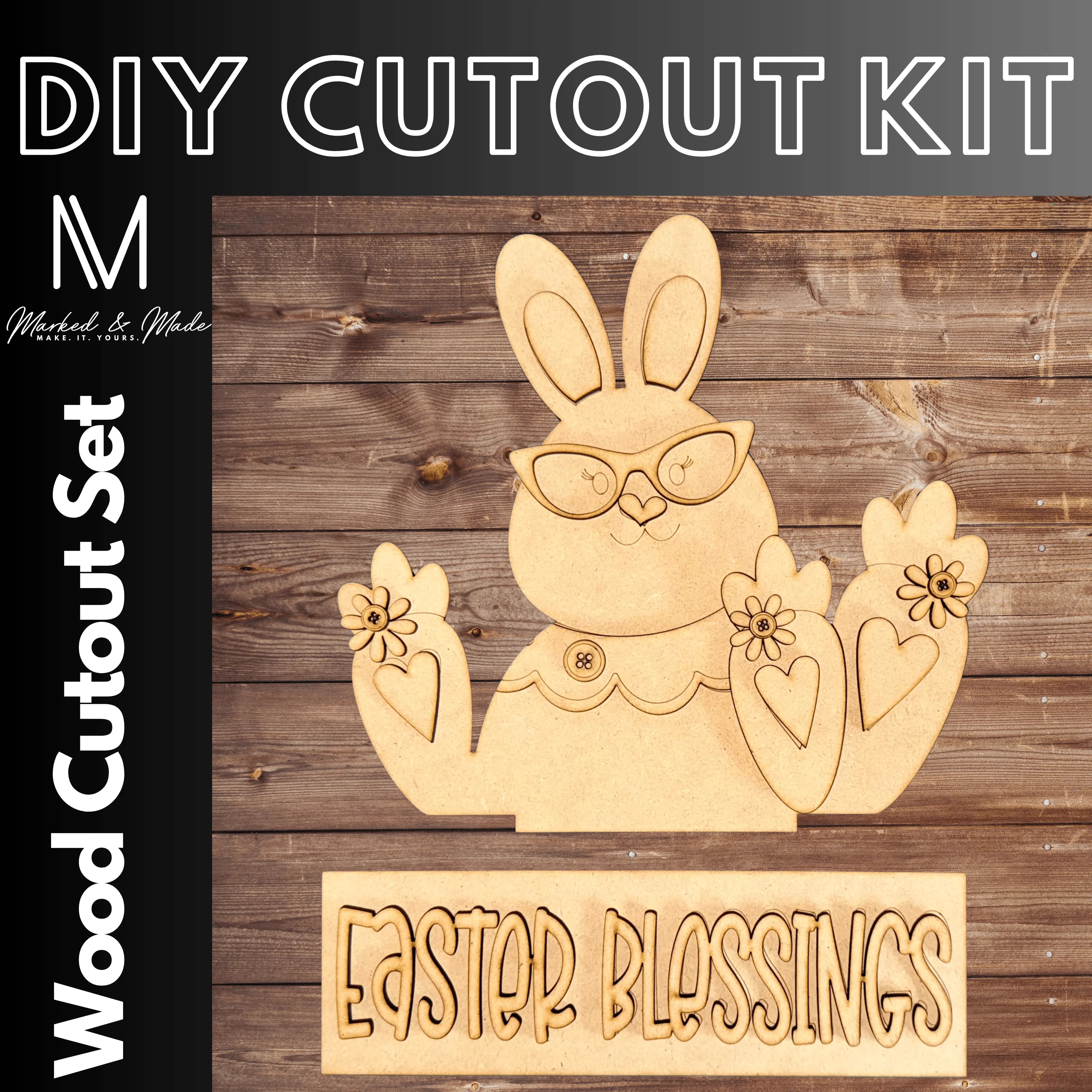 Easter Blessings | Easter Bunny | Add-On for Interchangeable Window Box Shelf Sitter Base | Interchangeable Decor Add-On  | Easter Decor | DIY Cutout Kit 