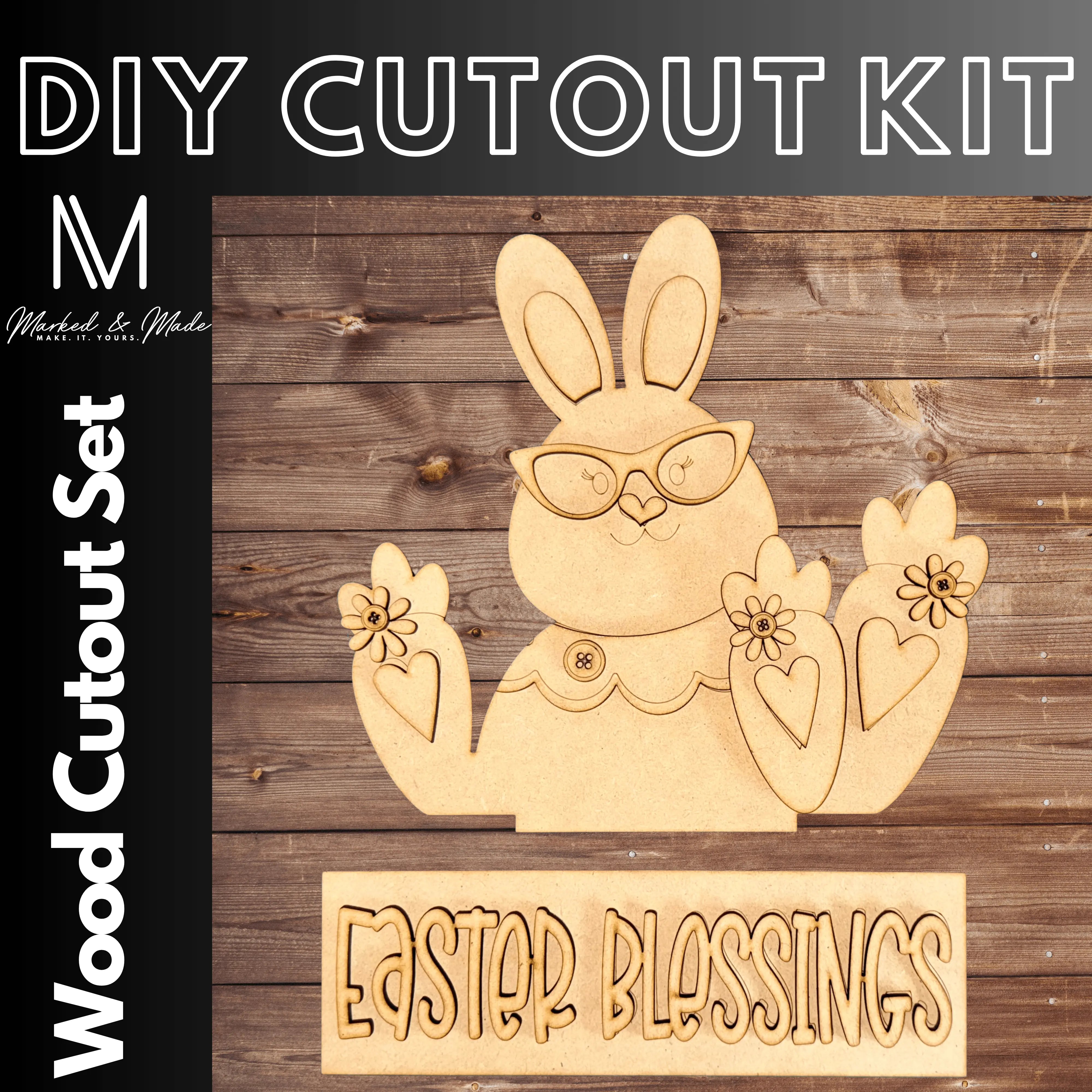 Easter Blessings | Easter Bunny | Add-On for Interchangeable Window Box Shelf Sitter Base | Interchangeable Decor Add-On  | Easter Decor | DIY Cutout Kit 