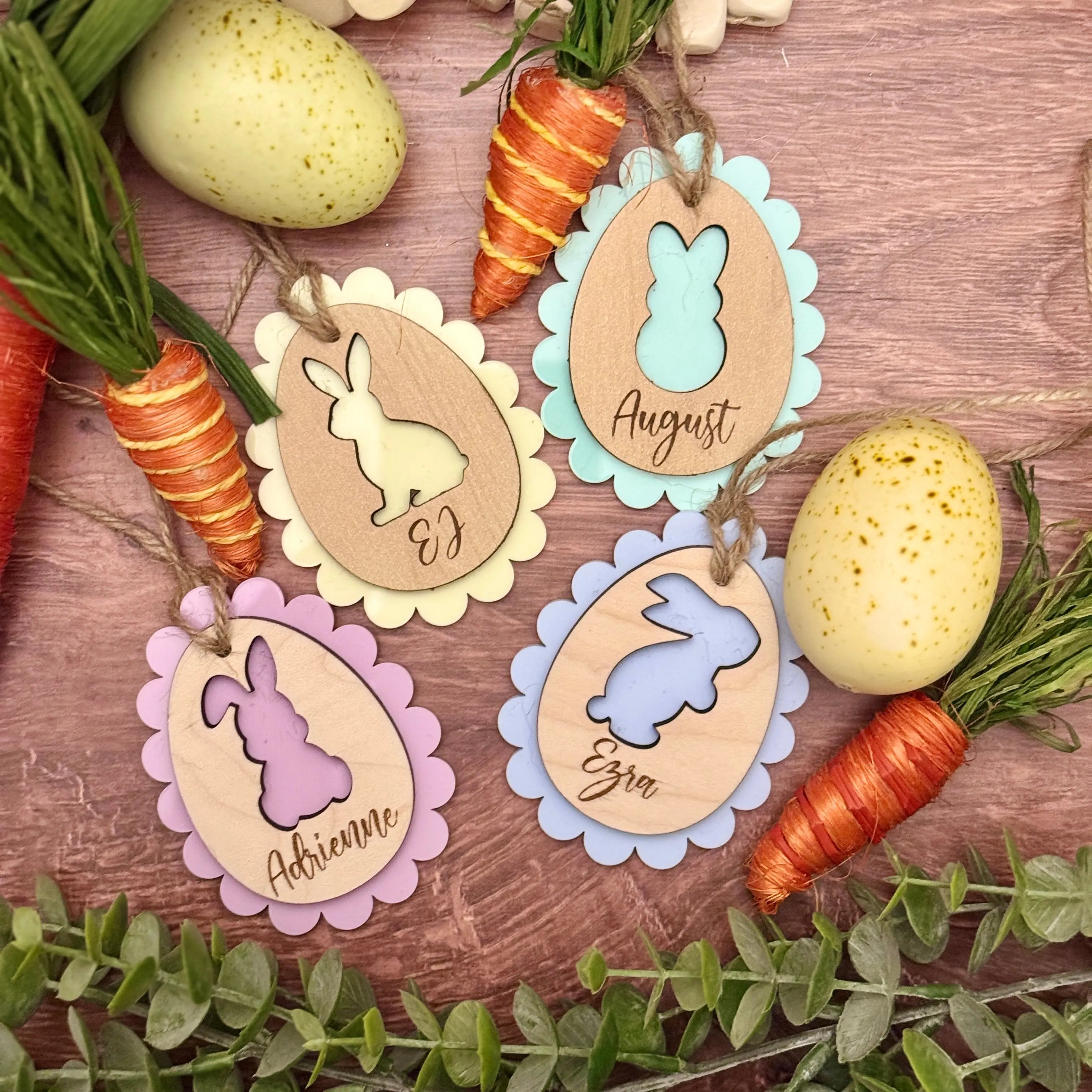 Easter Bunny Easter Basket Name Tags | Customized | Wood + Acrylic 