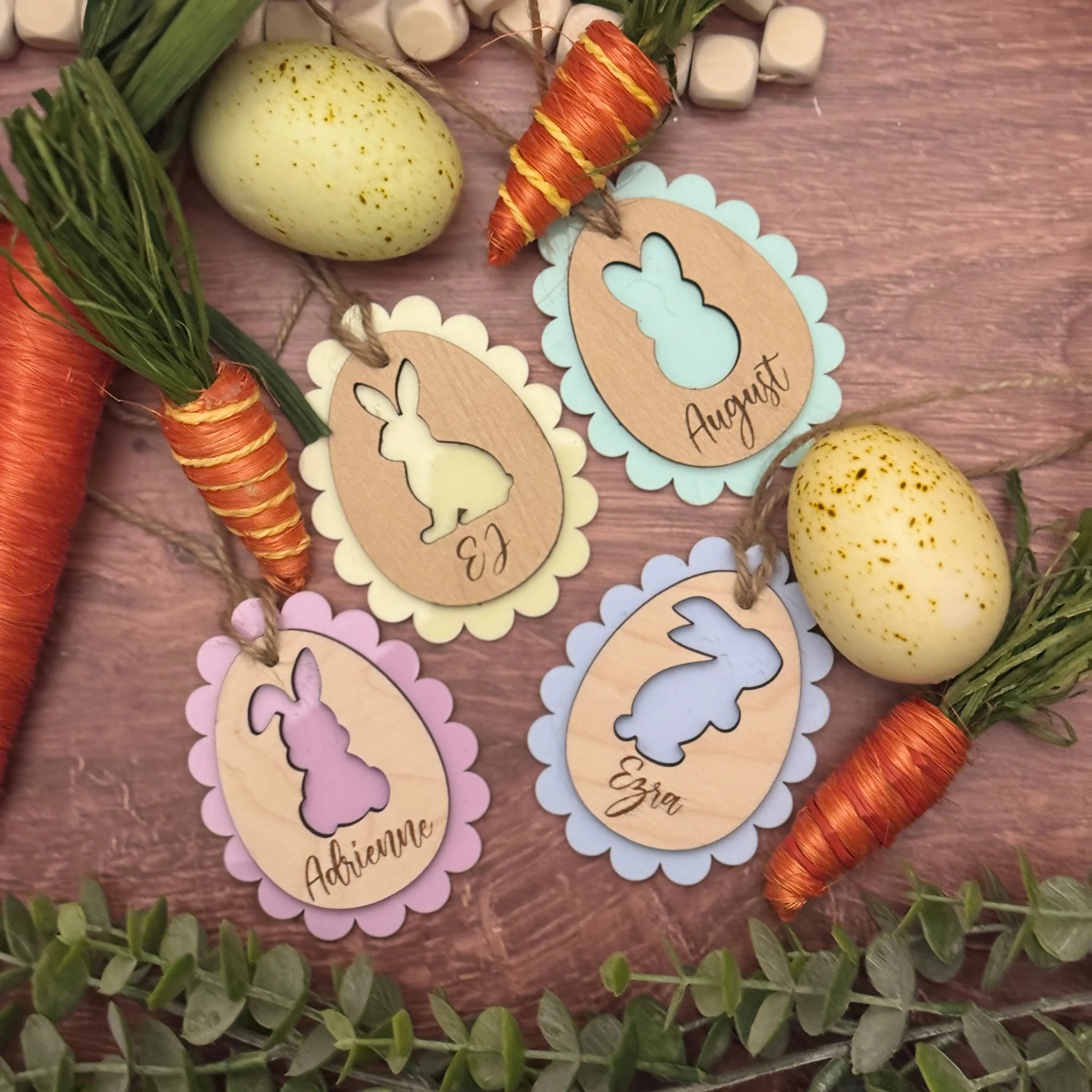 Easter Bunny Easter Basket Name Tags | Customized | Wood + Acrylic 