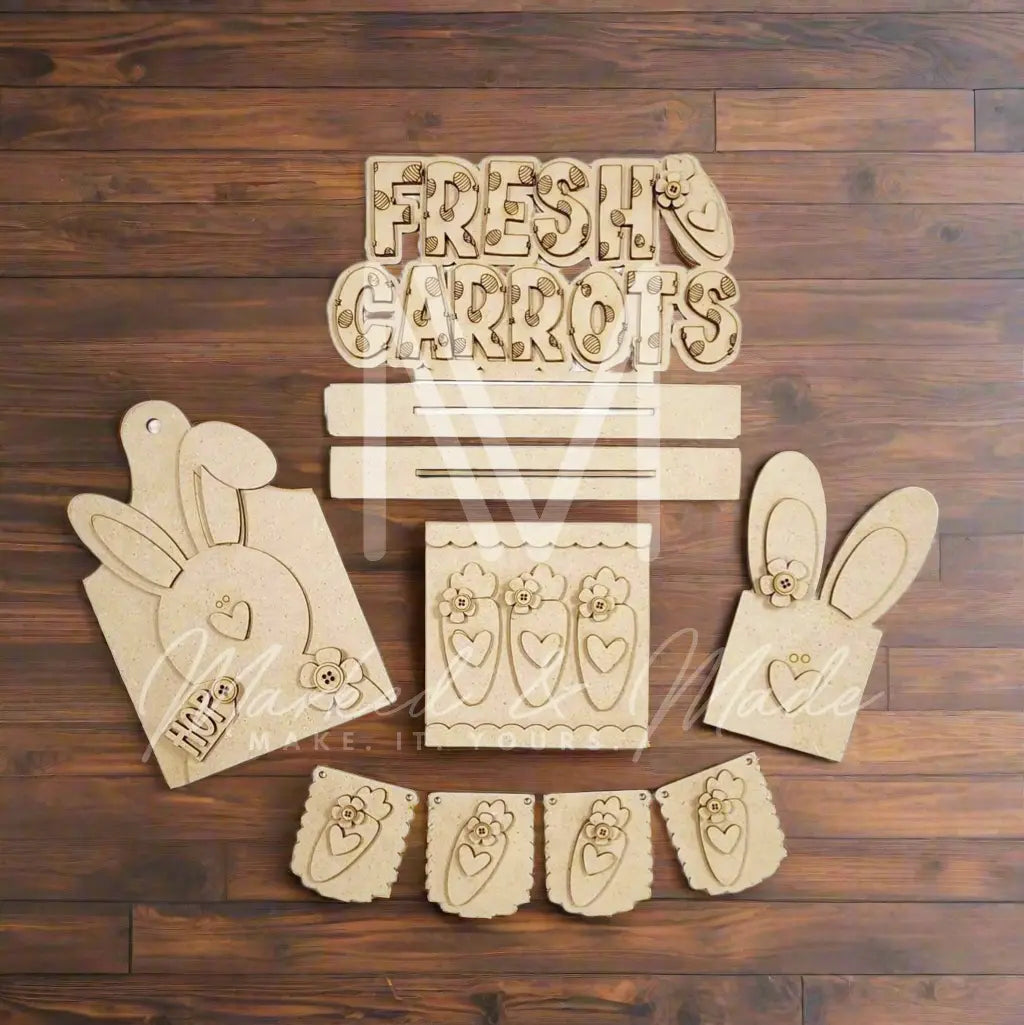 Easter Tiered Tray Set | Easter Bunny | Carrots | Spring | DIY Cutout Kit 