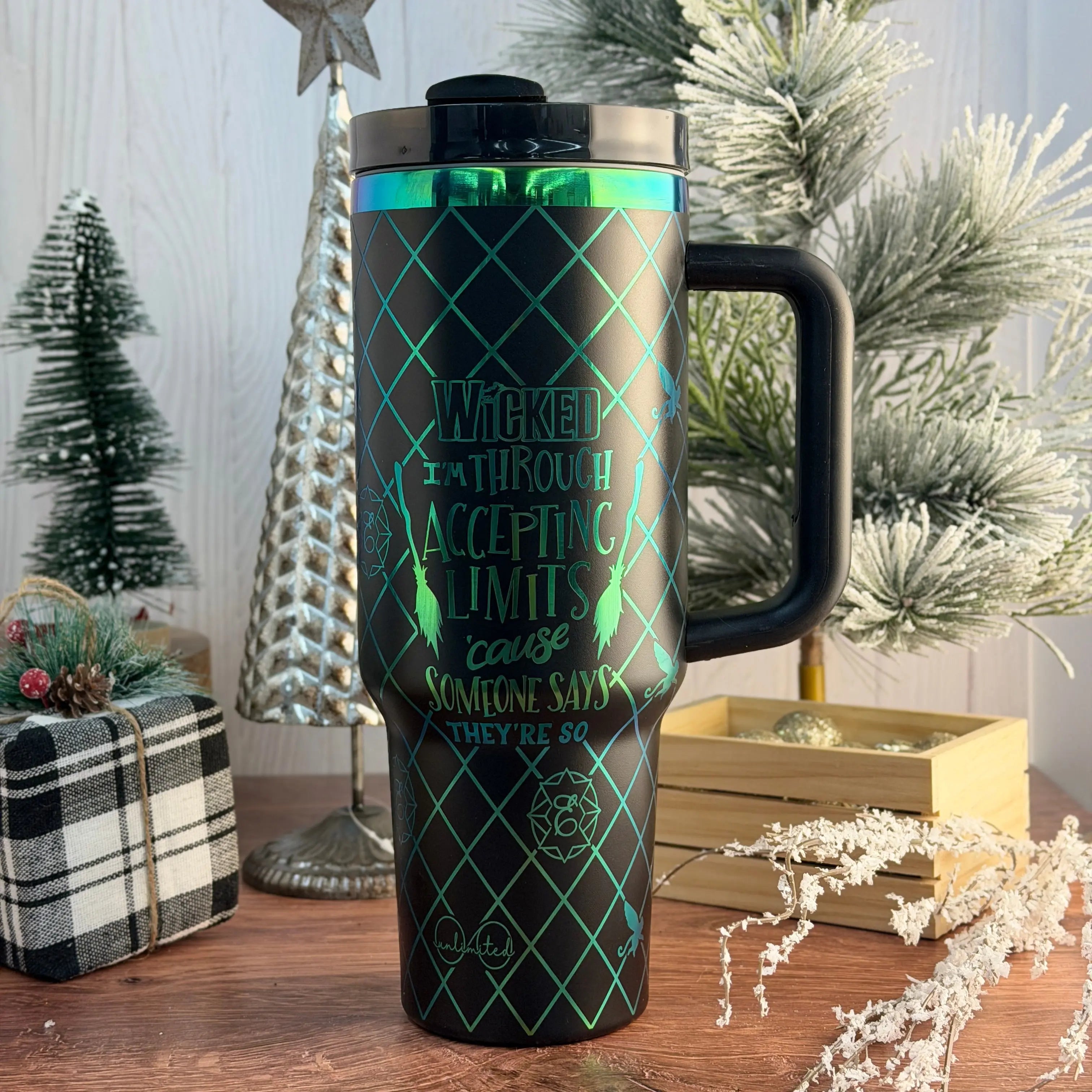 Elphaba - WICKED - Engraved Tumbler Black to Green/Blue 40oz 