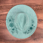 Engraved Vegan Suede Flat Brim Cowboy Hat 