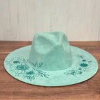 Engraved Vegan Suede Flat Brim Cowboy Hat 