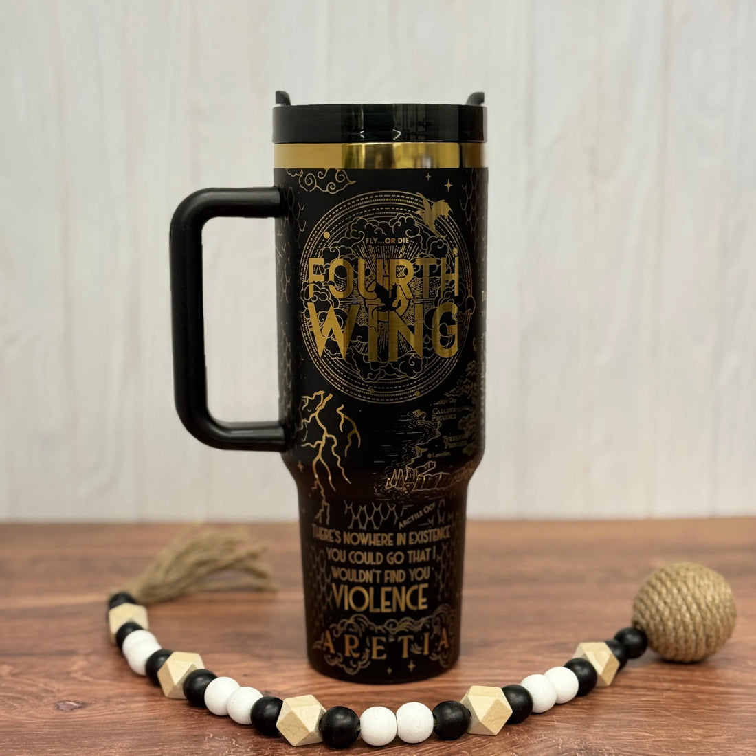 Fourth Wing Tumbler Black Gold 40oz 