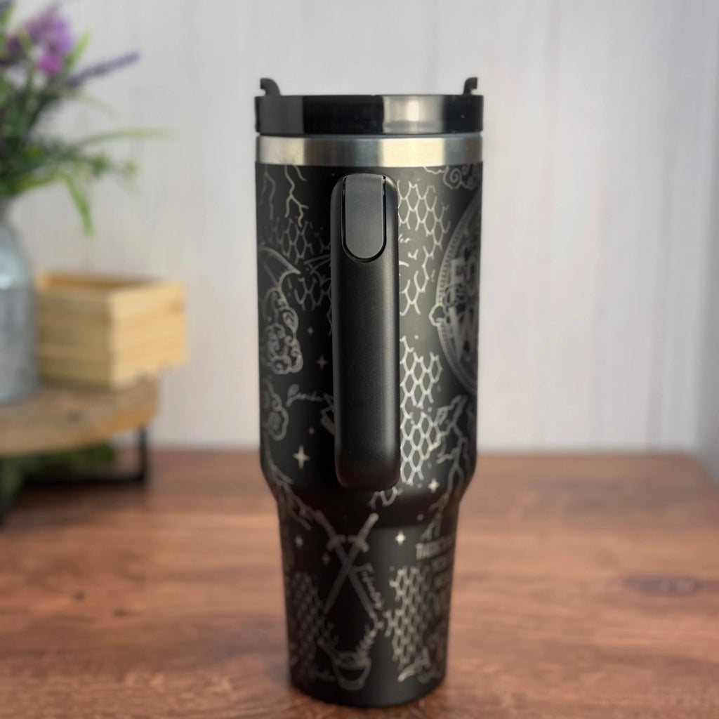 Fourth Wing Tumbler Black to Sliver 40oz 