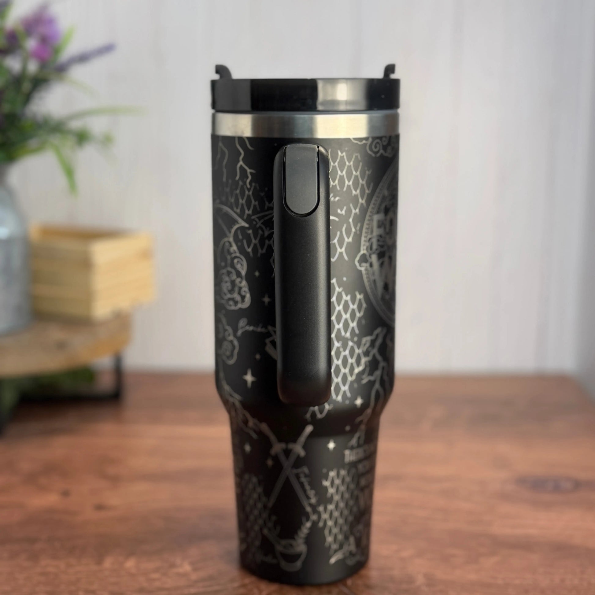 Fourth Wing Tumbler Black to Sliver 40oz 
