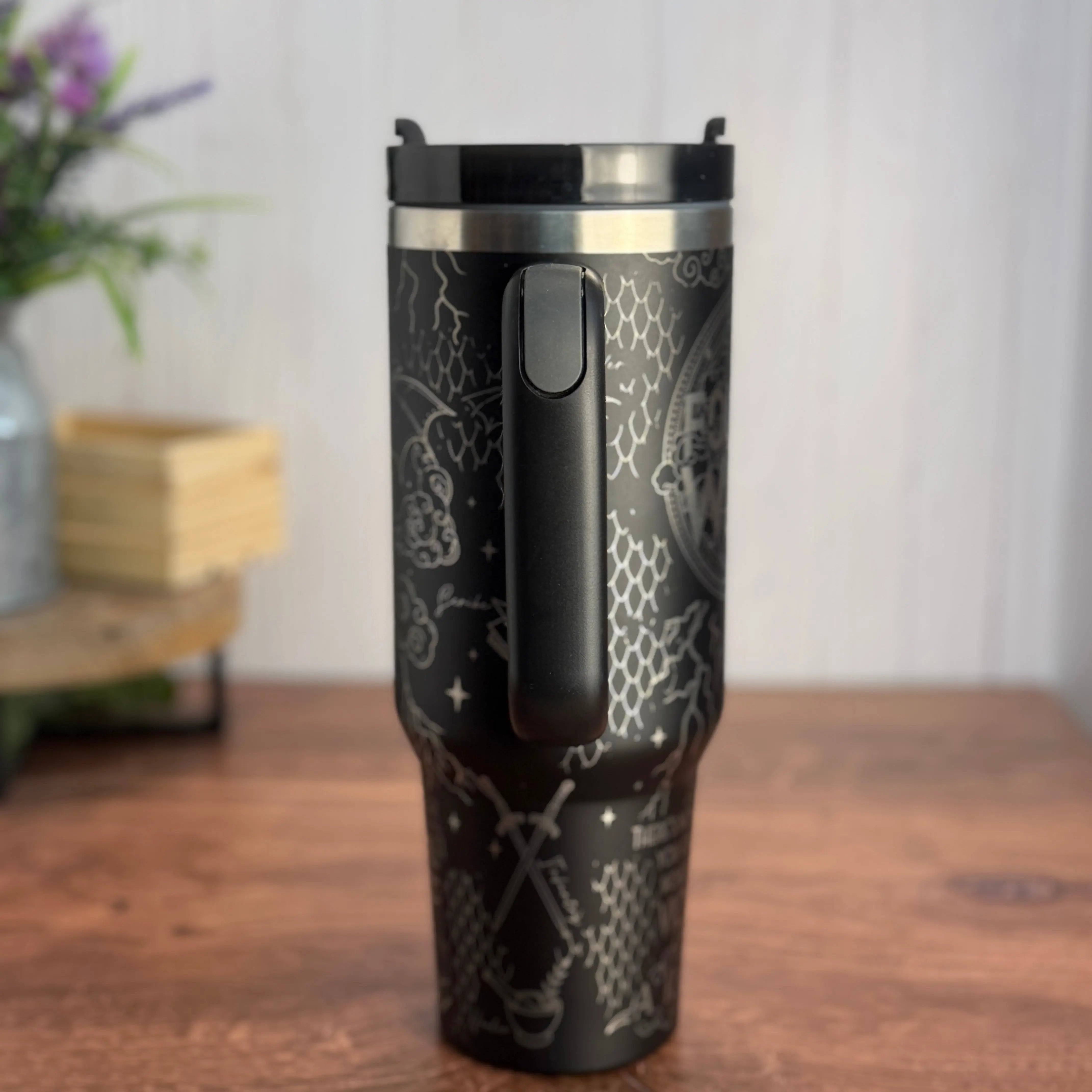 Fourth Wing Tumbler Black to Sliver 40oz 