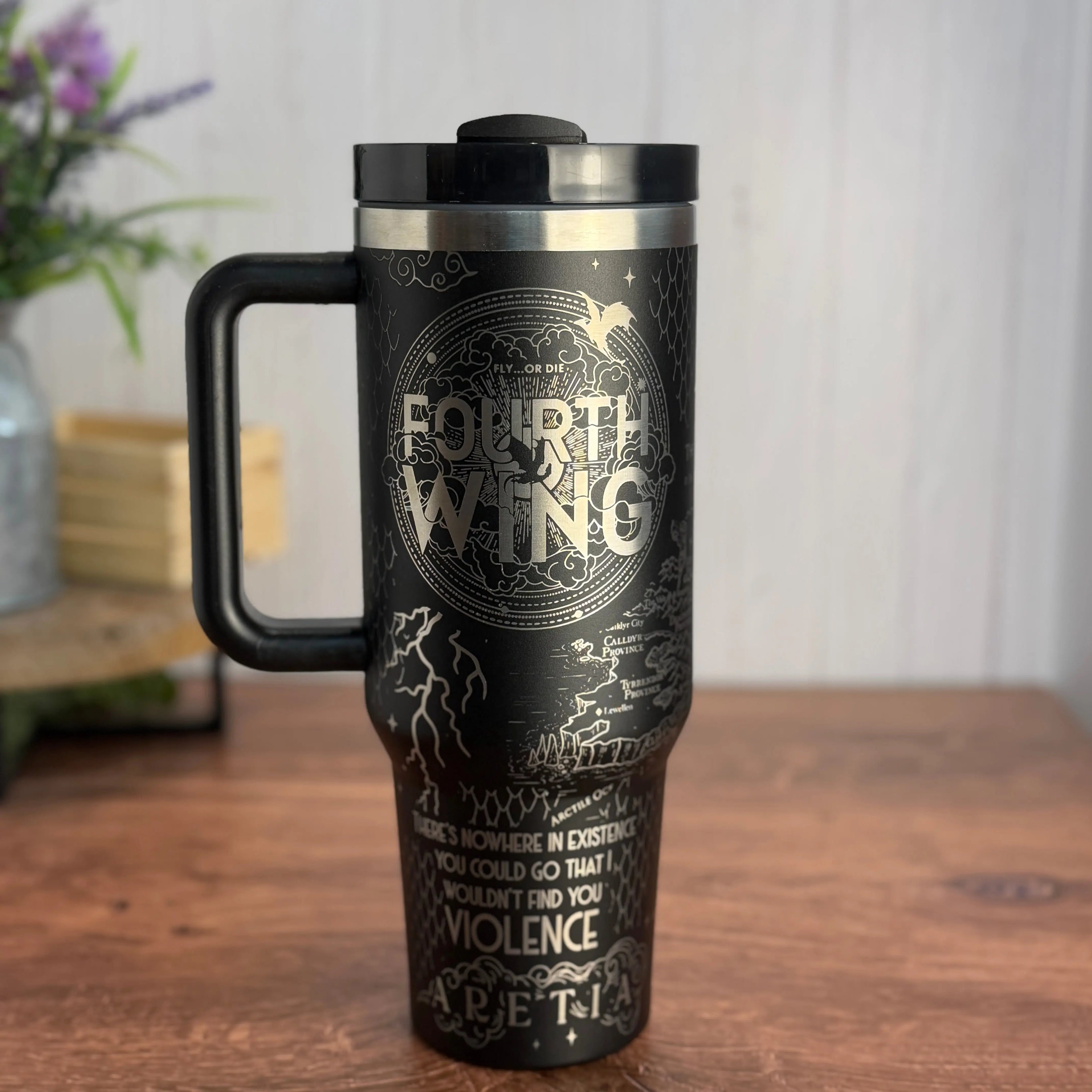 Fourth Wing Tumbler Black to Sliver 40oz 