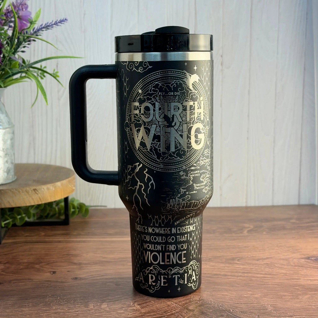 Fourth Wing v3 tumbler black / sliver 40oz Stanley 