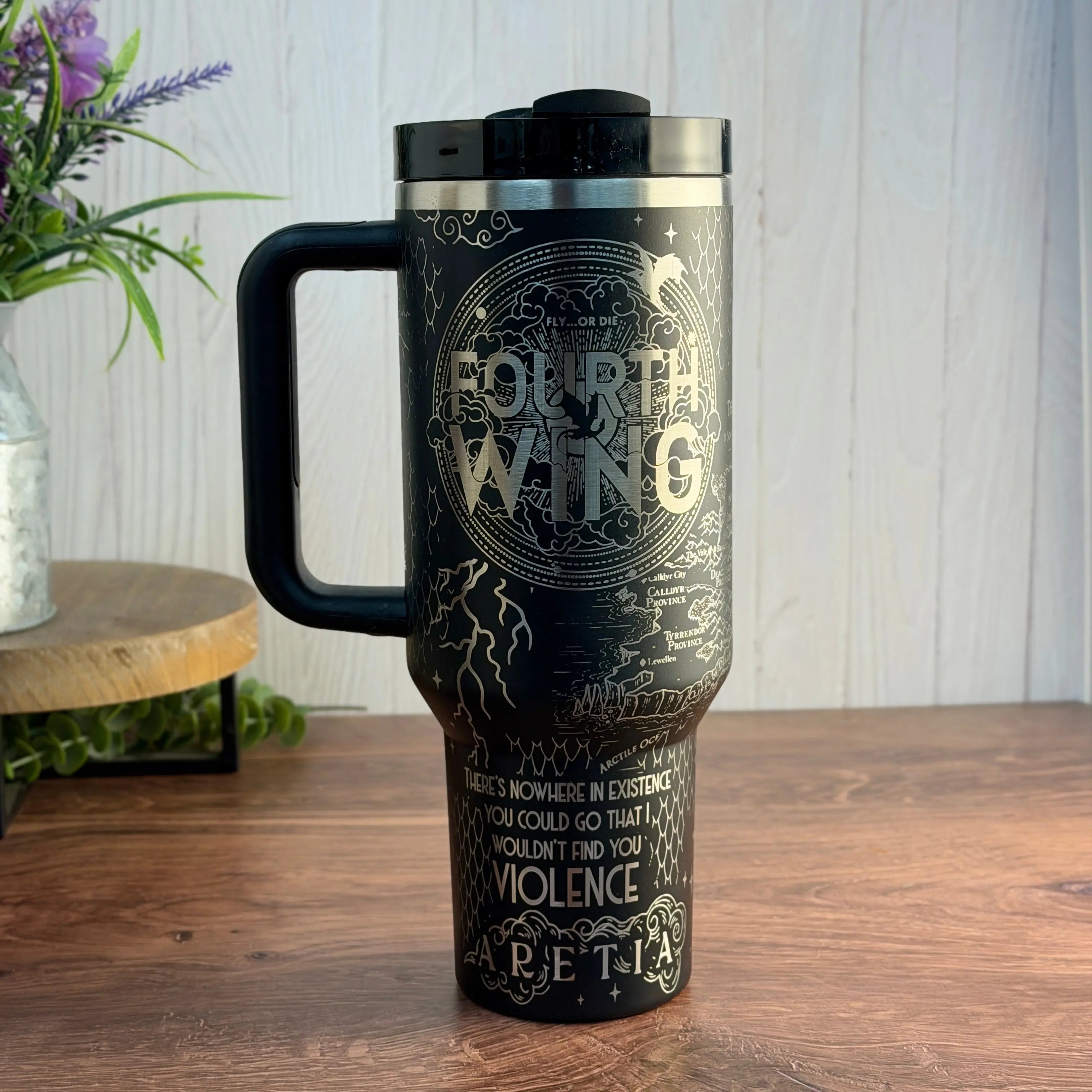 Fourth Wing v3 tumbler black / sliver 40oz Stanley 