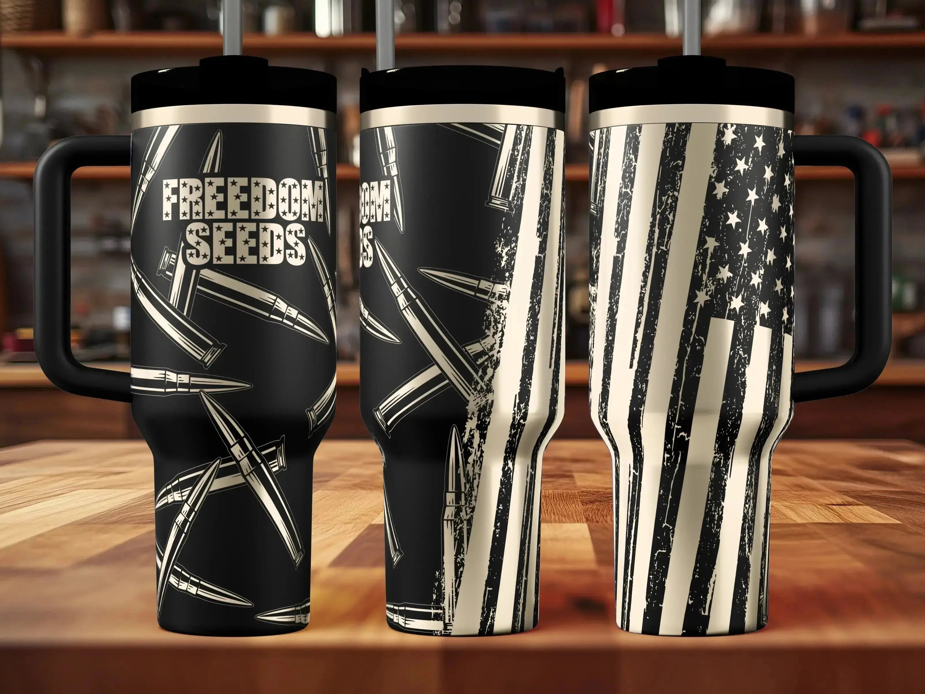 Freedom Seeds | America | Large Caliber Bullet | USA - Engraved Tumbler (30oz, 40oz, + Stanleys) 