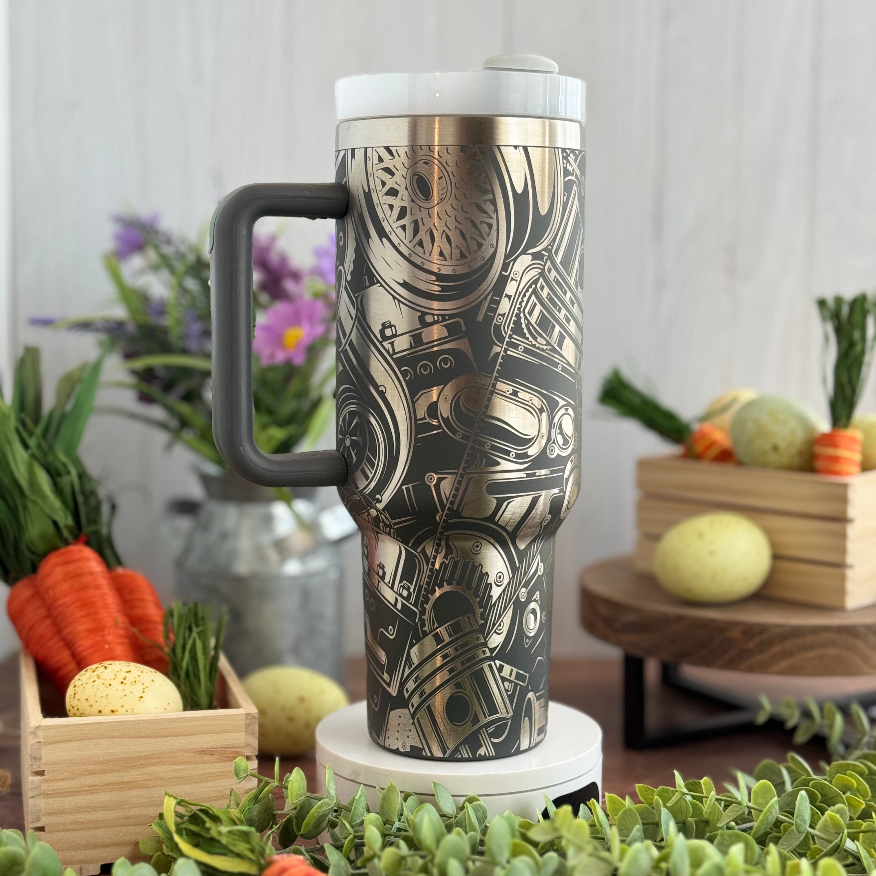 Gearhead Engraved Car Guy Tumbler Grey 40oz 