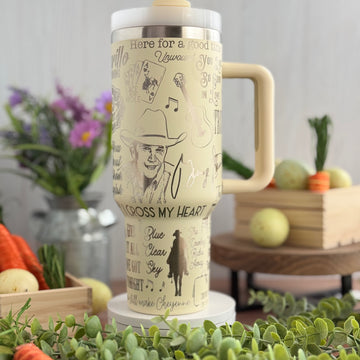 George Strait Engraved Cream 40oz Tumbler 