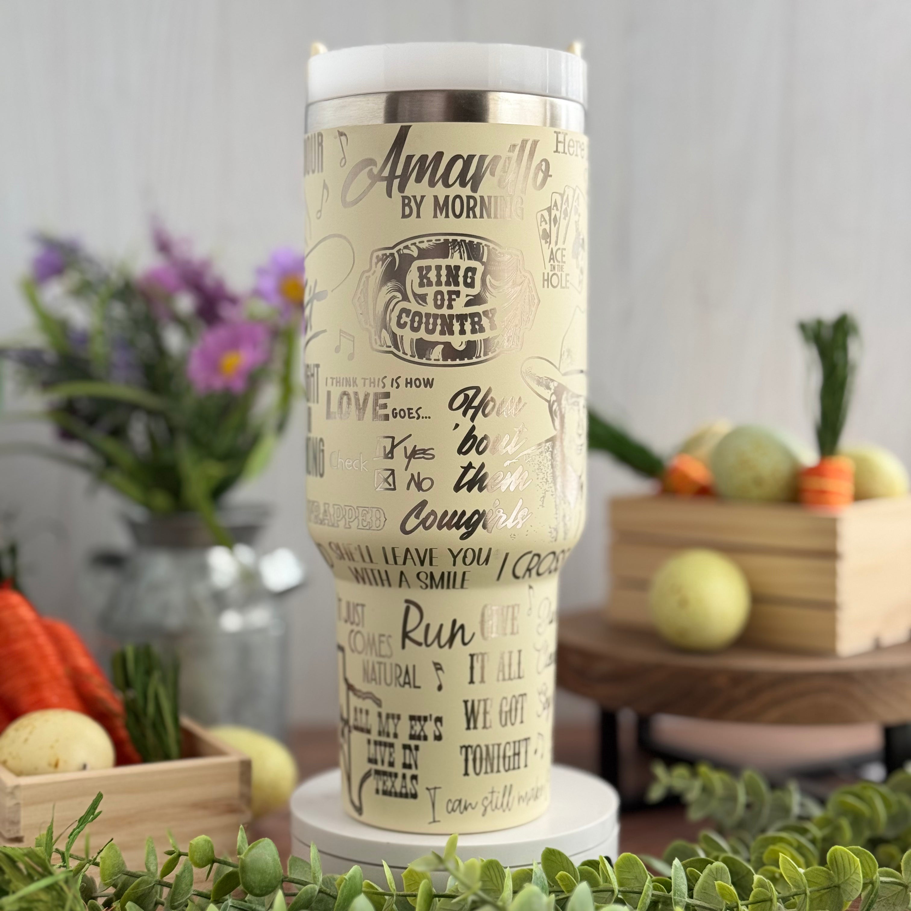 George Strait Engraved Cream 40oz Tumbler 