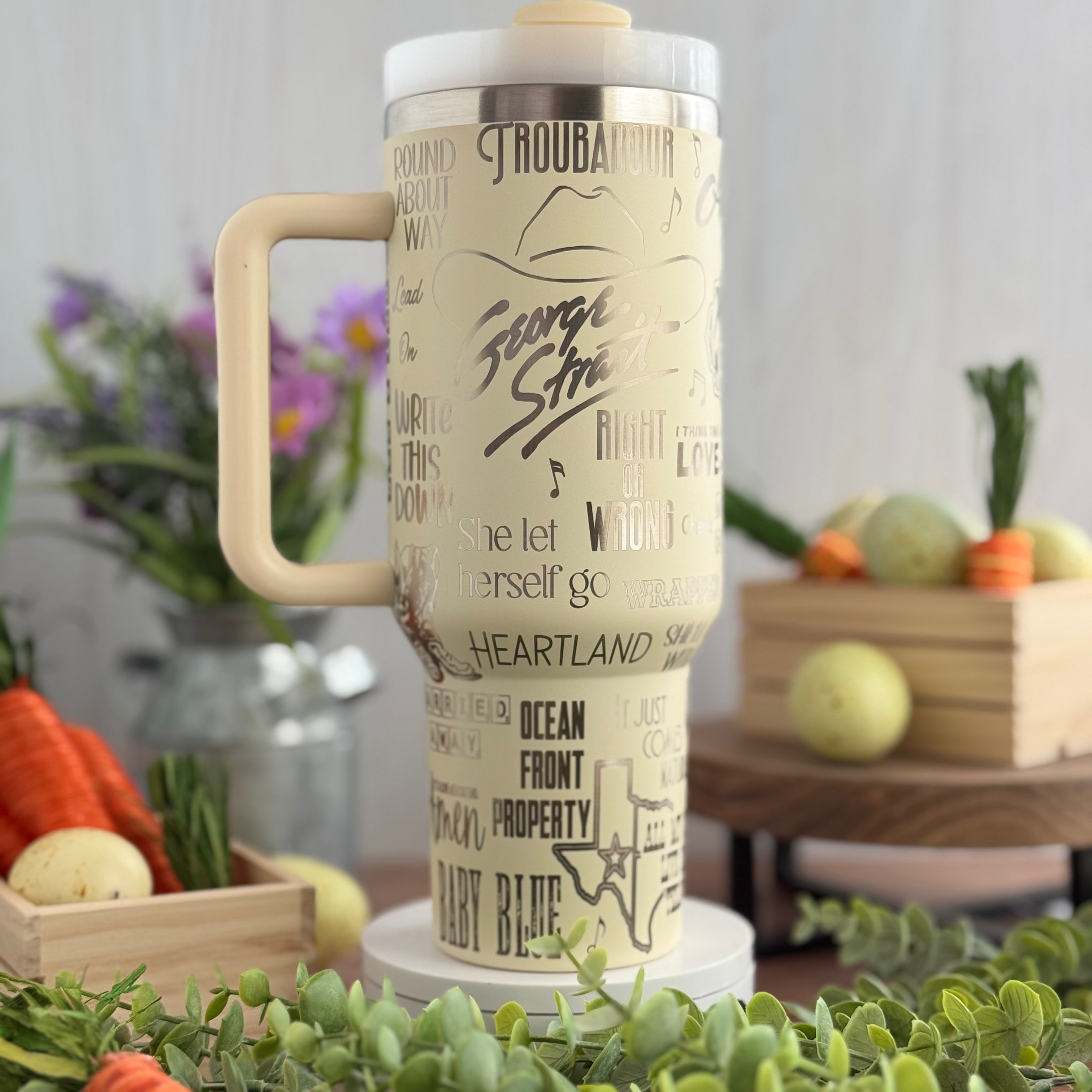 George Strait Engraved Cream 40oz Tumbler 