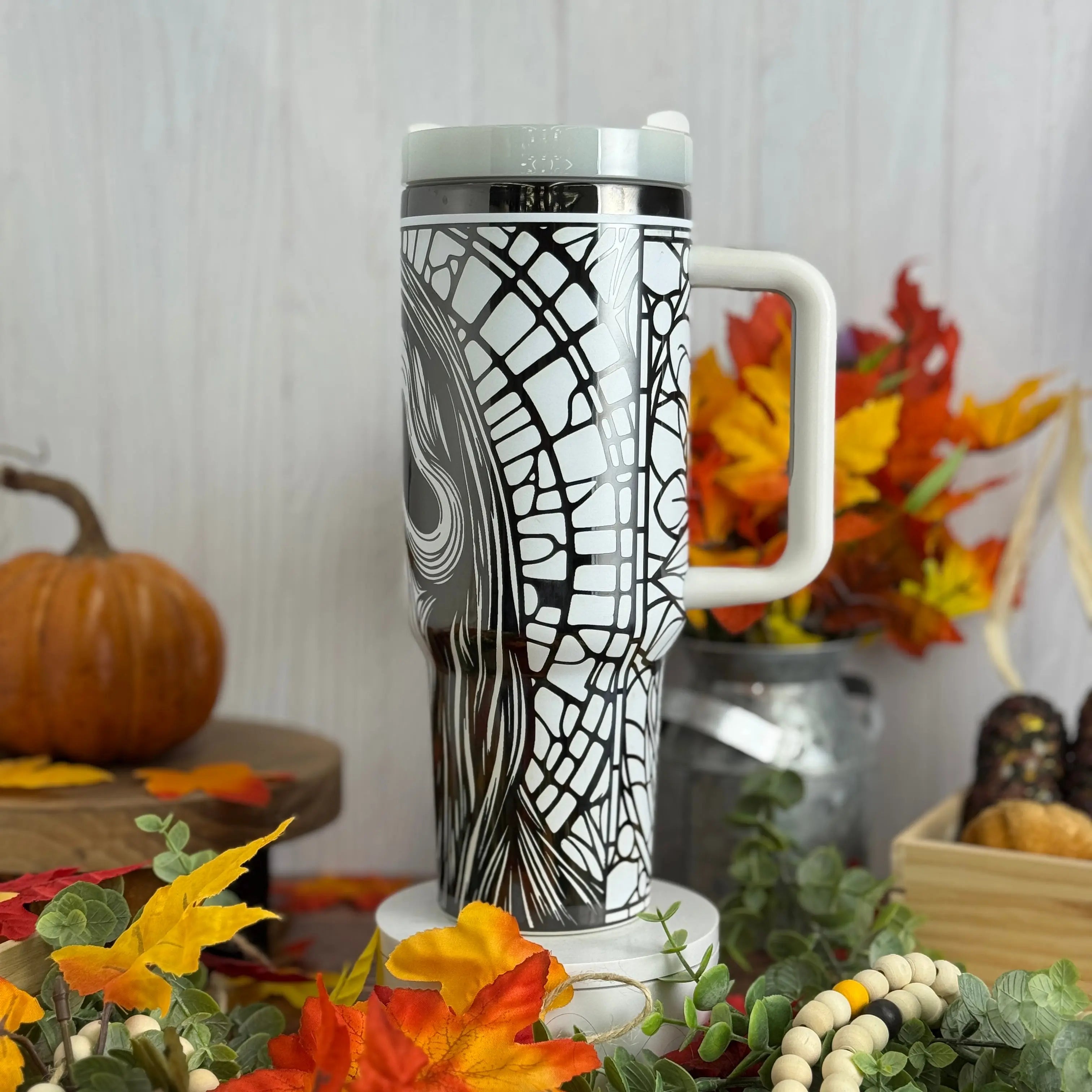 Ghost Facce Stained Glass Tumbler White to Black 40 oz 