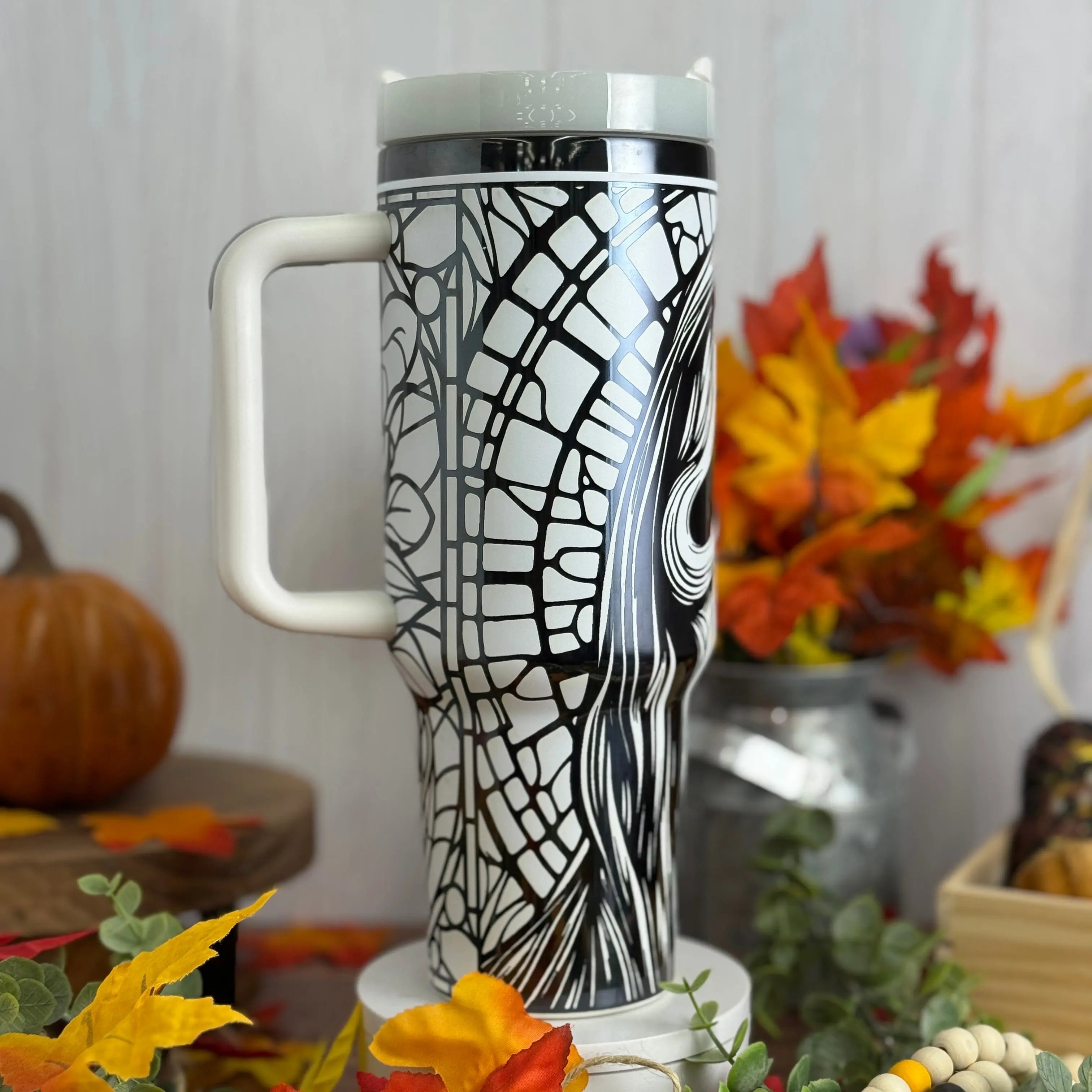 Ghost Facce Stained Glass Tumbler White to Black 40 oz 