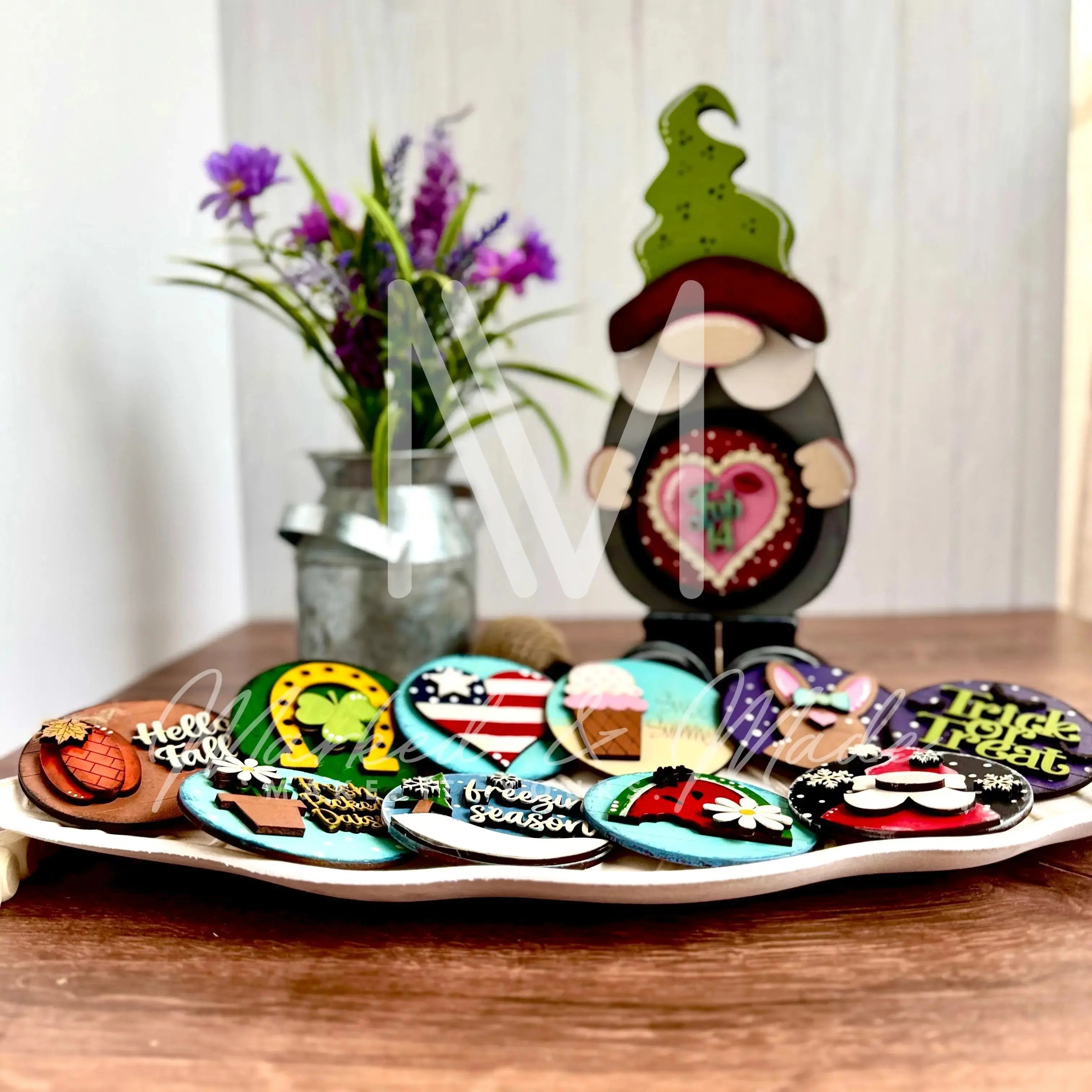 Gnome Base for 3" Rounds | Seasonal Interchangeable Home Decor | Gnome | DIY CUTOUT KIT 