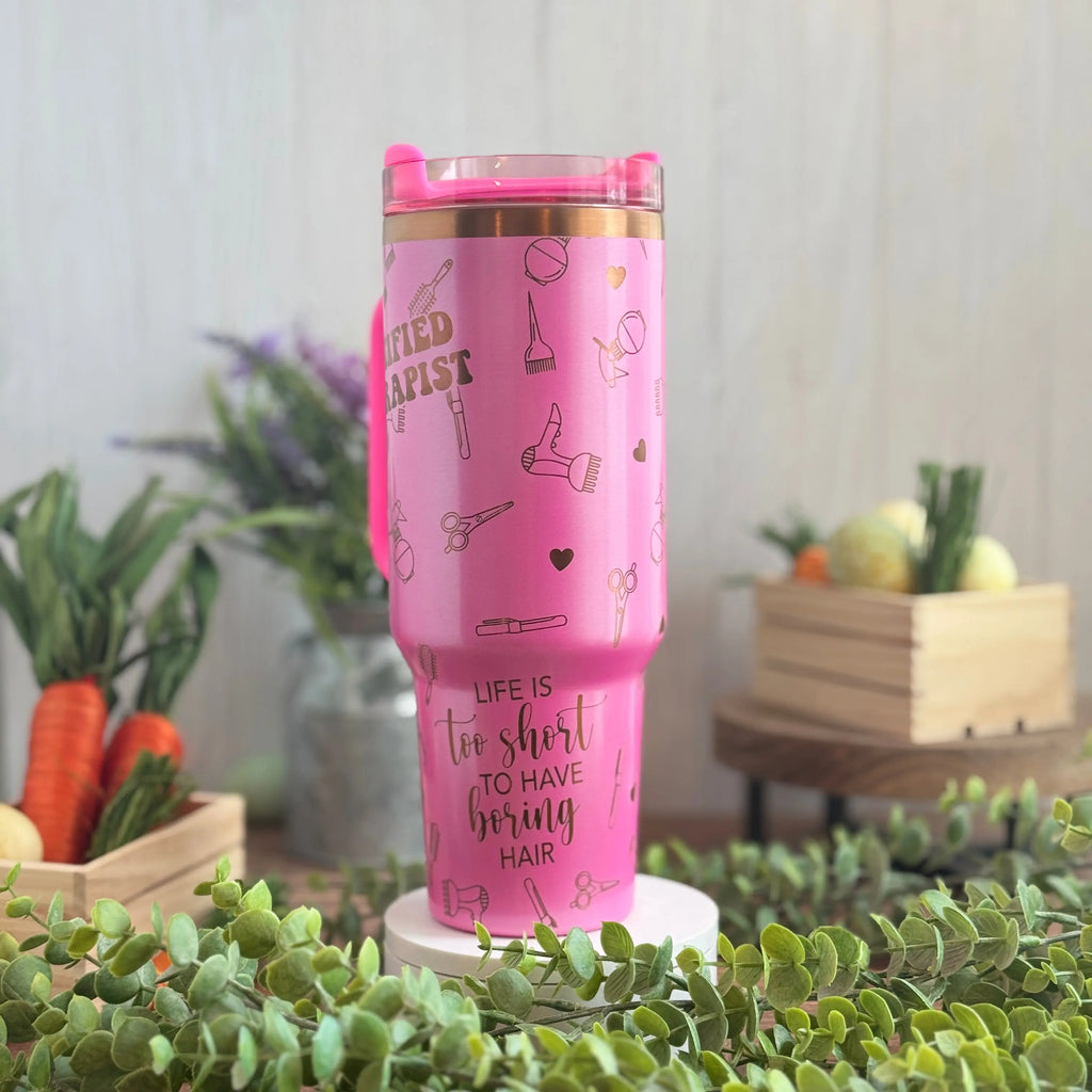 Hairstylist / Certified Hairapist Pink Shimmer to Copper Tumbler 40 oz 