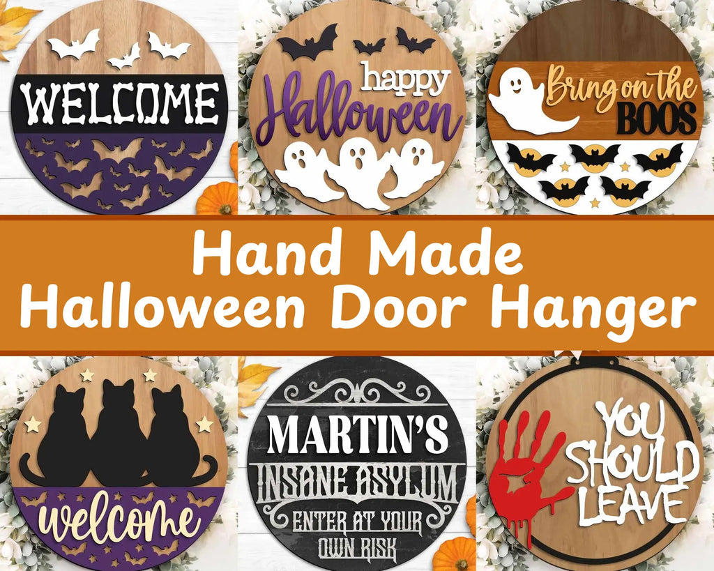 Handmade Halloween Spooky Welcome Sign | 10.5 or 18" | Door Hanger | Multiple Designs 