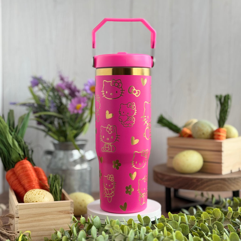 Hello Kitty Engraved Pink to Gold Plated 30 oz Ice Flow Dupe Tumbler 