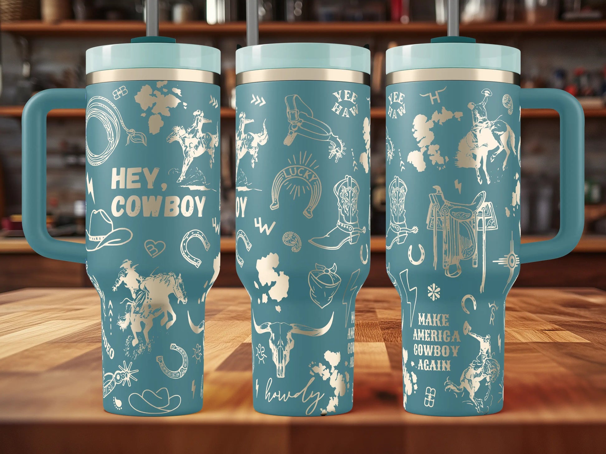 Hey Cowboy Engraved Tumbler (30oz, 40oz, + Stanleys) Western 