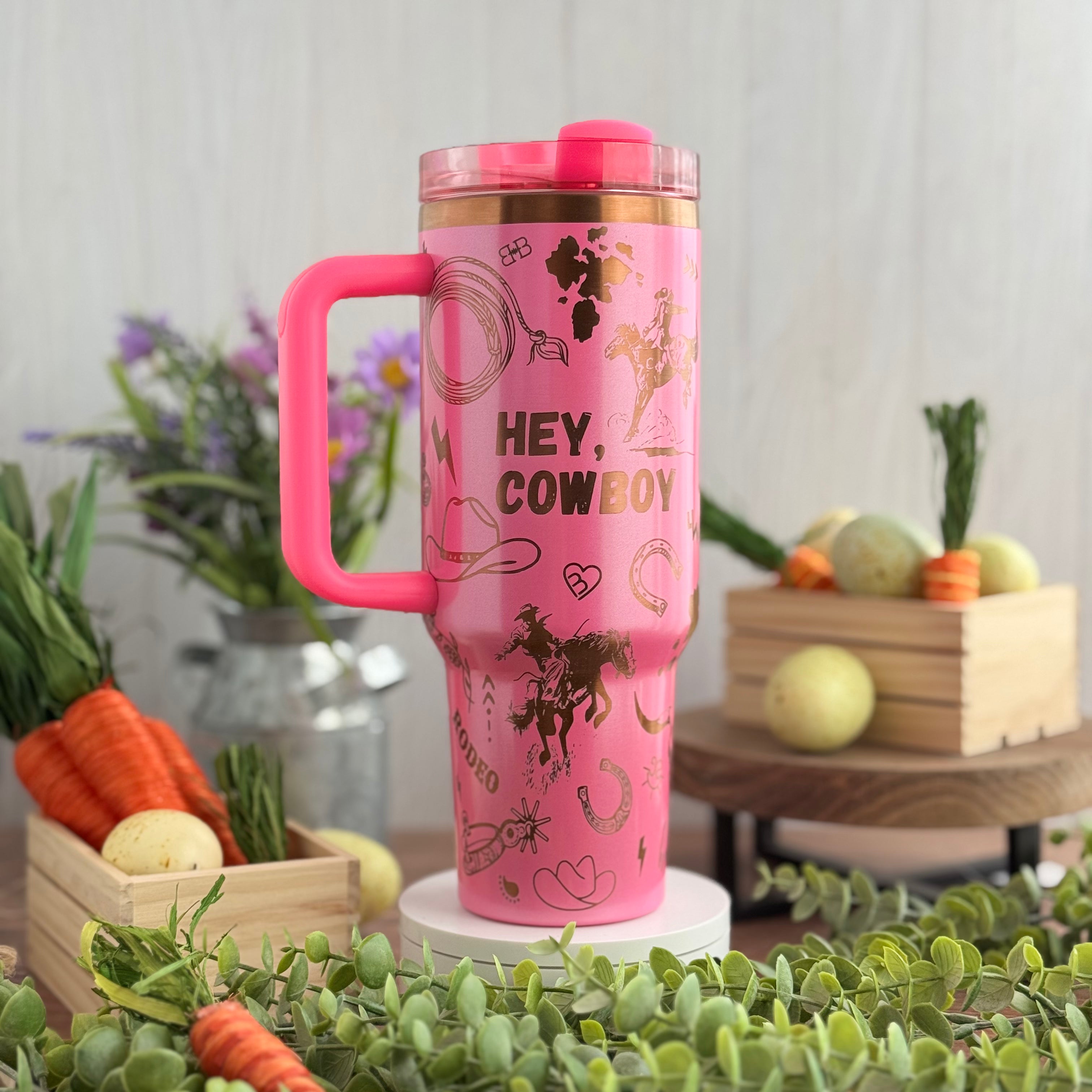 Hey Cowboy Western Engraved Pink Shimmer to Copper 40oz Tumbler 