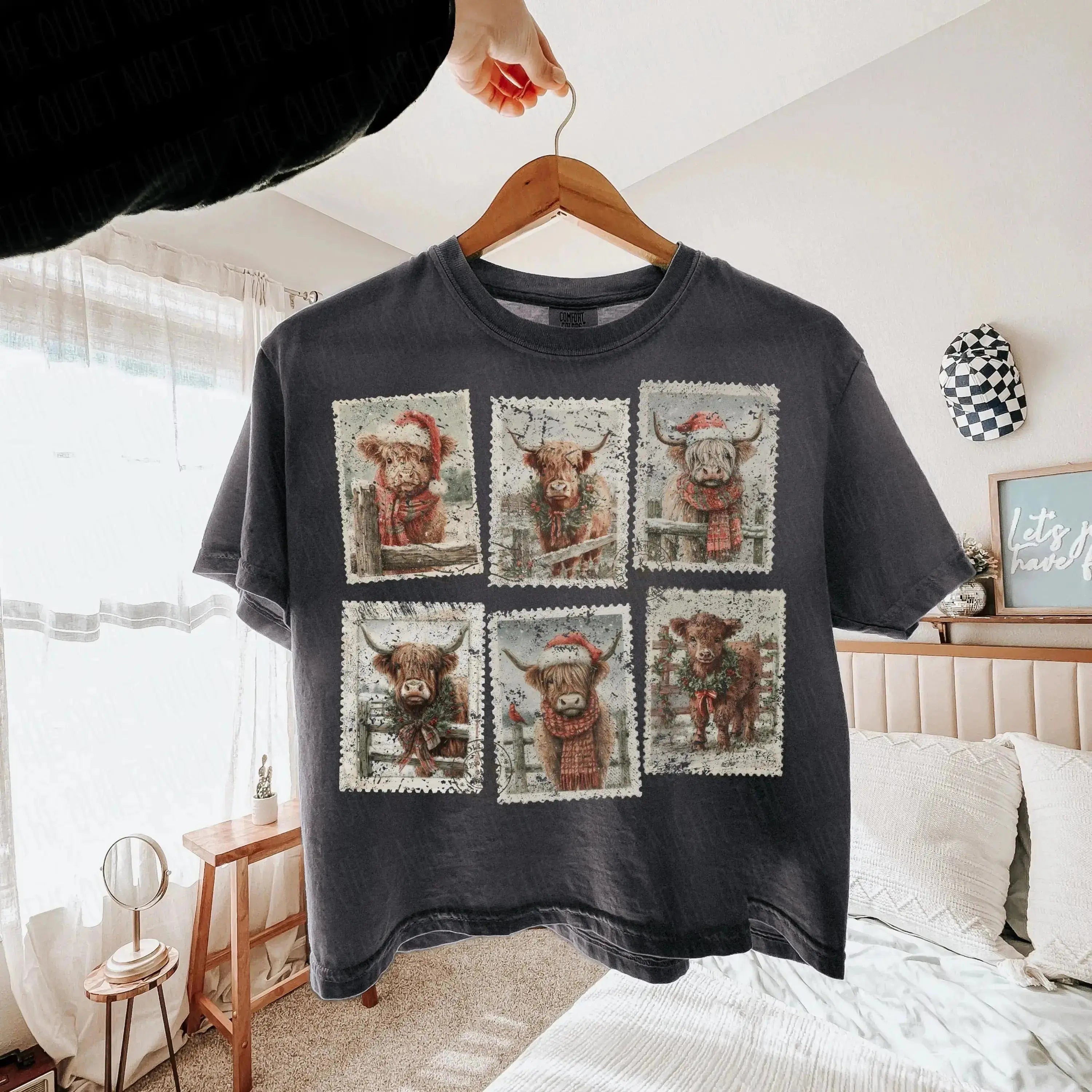 Highland Cow Christmas Stamps – Tee / Long Sleeve / Hoodie / Crewneck
