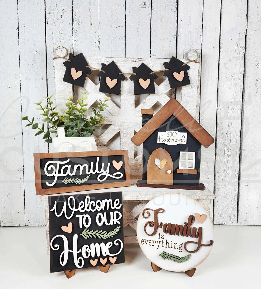 Home Collection Decor Set | Good For Tiered Trays or Shelf | Votive Holder | Sign | Decor | Rustic 