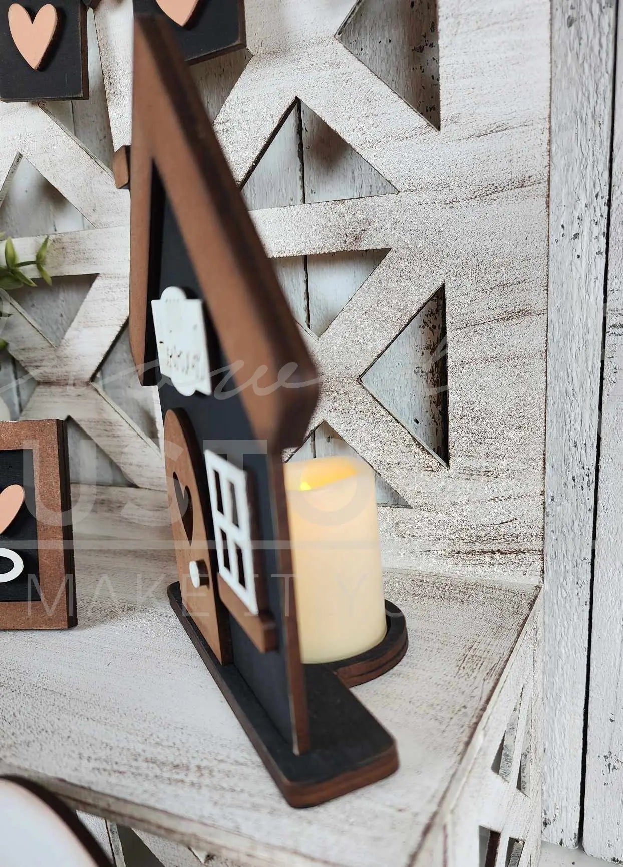 Home Collection Decor Set | Good For Tiered Trays or Shelf | Votive Holder | Sign | Decor | Rustic 