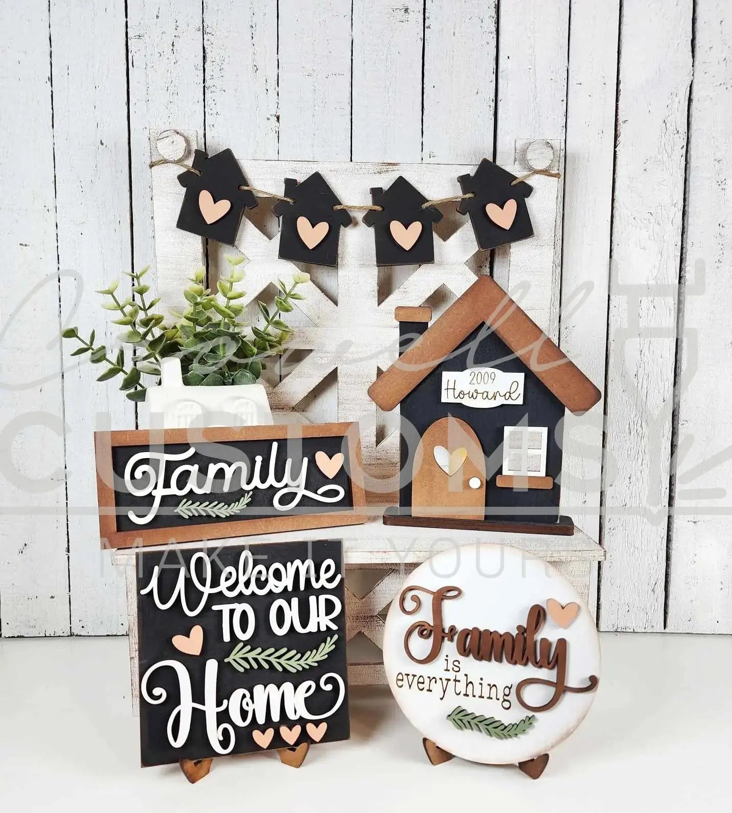 Home Collection Decor Set | Wood Cutout DIY Kit  | Good For Tiered Trays or Shelf | Votive Holder | Sign | Decor | Rustic (Copy) 