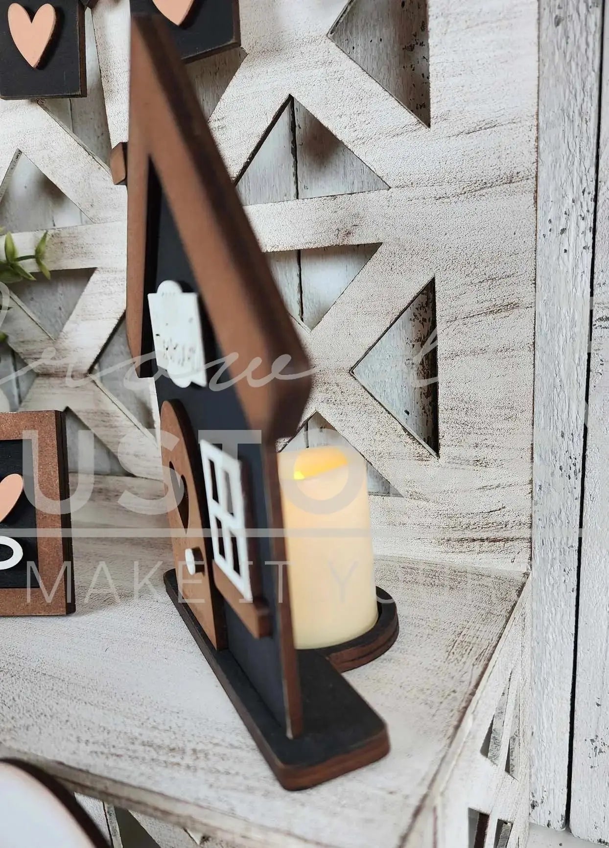 Home Collection Decor Set | Wood Cutout DIY Kit  | Good For Tiered Trays or Shelf | Votive Holder | Sign | Decor | Rustic (Copy) 