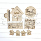 Home Collection Decor Set | Wood Cutout DIY Kit  | Good For Tiered Trays or Shelf | Votive Holder | Sign | Decor | Rustic (Copy) 