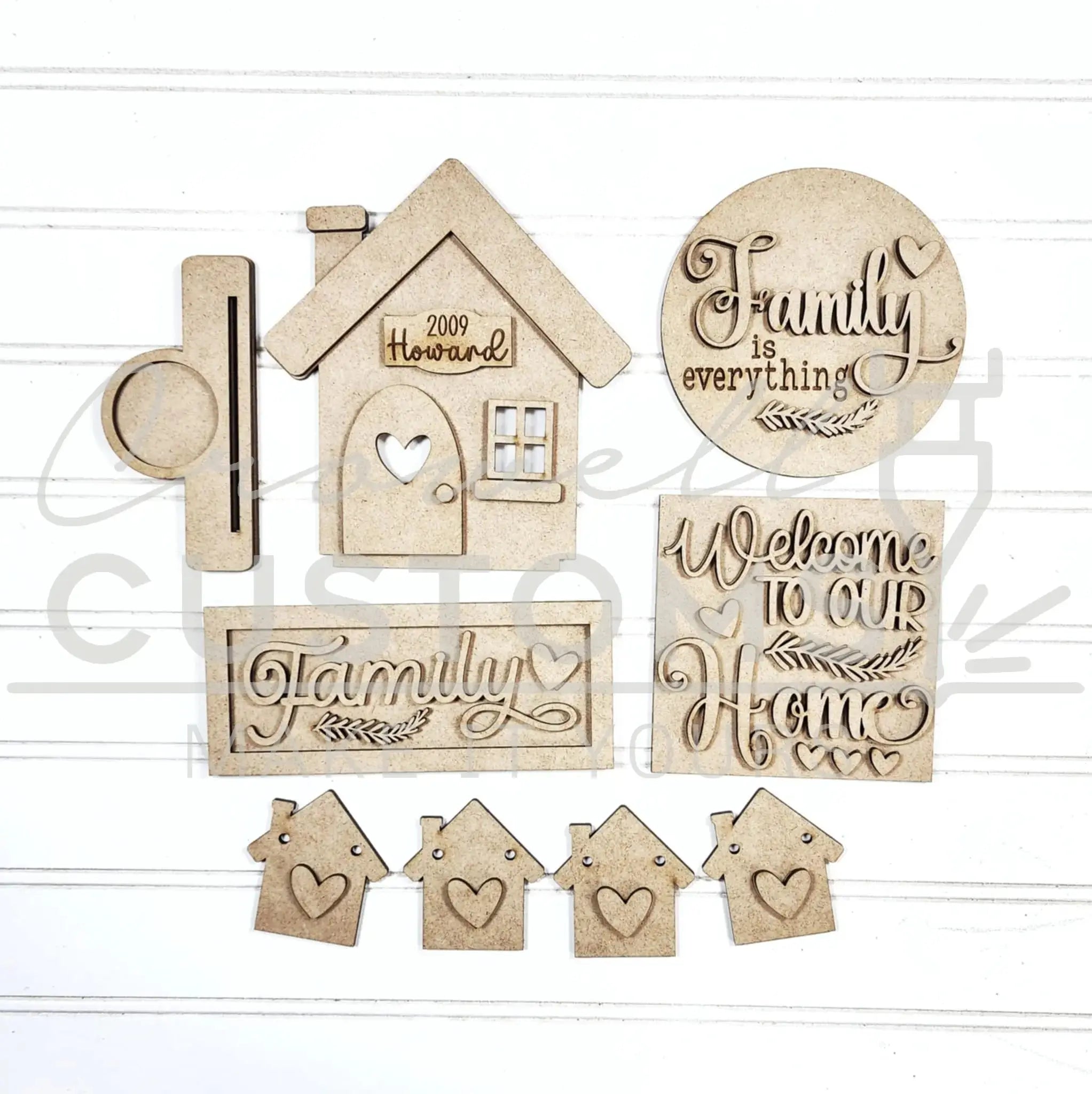 Home Collection Decor Set | Wood Cutout DIY Kit  | Good For Tiered Trays or Shelf | Votive Holder | Sign | Decor | Rustic (Copy) 