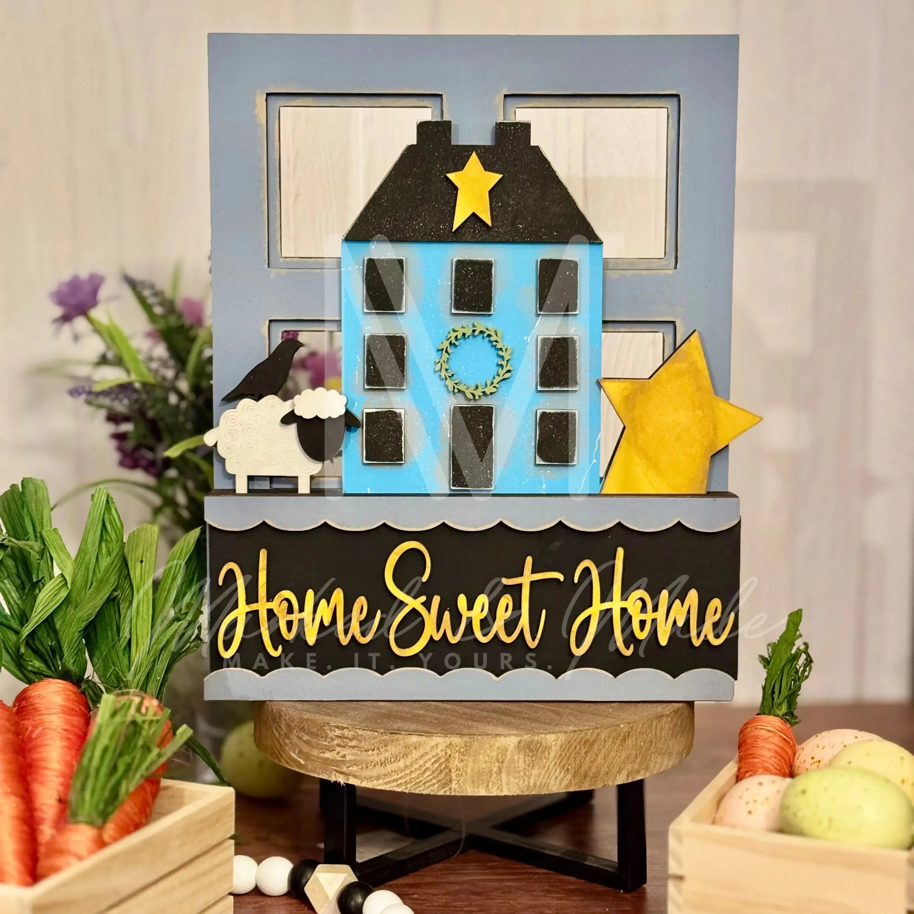 Home Sweet Home | Saltbox Primitive | Add-On for Interchangeable Window Box Shelf Sitter Base | Interchangeable Decor Add-On 