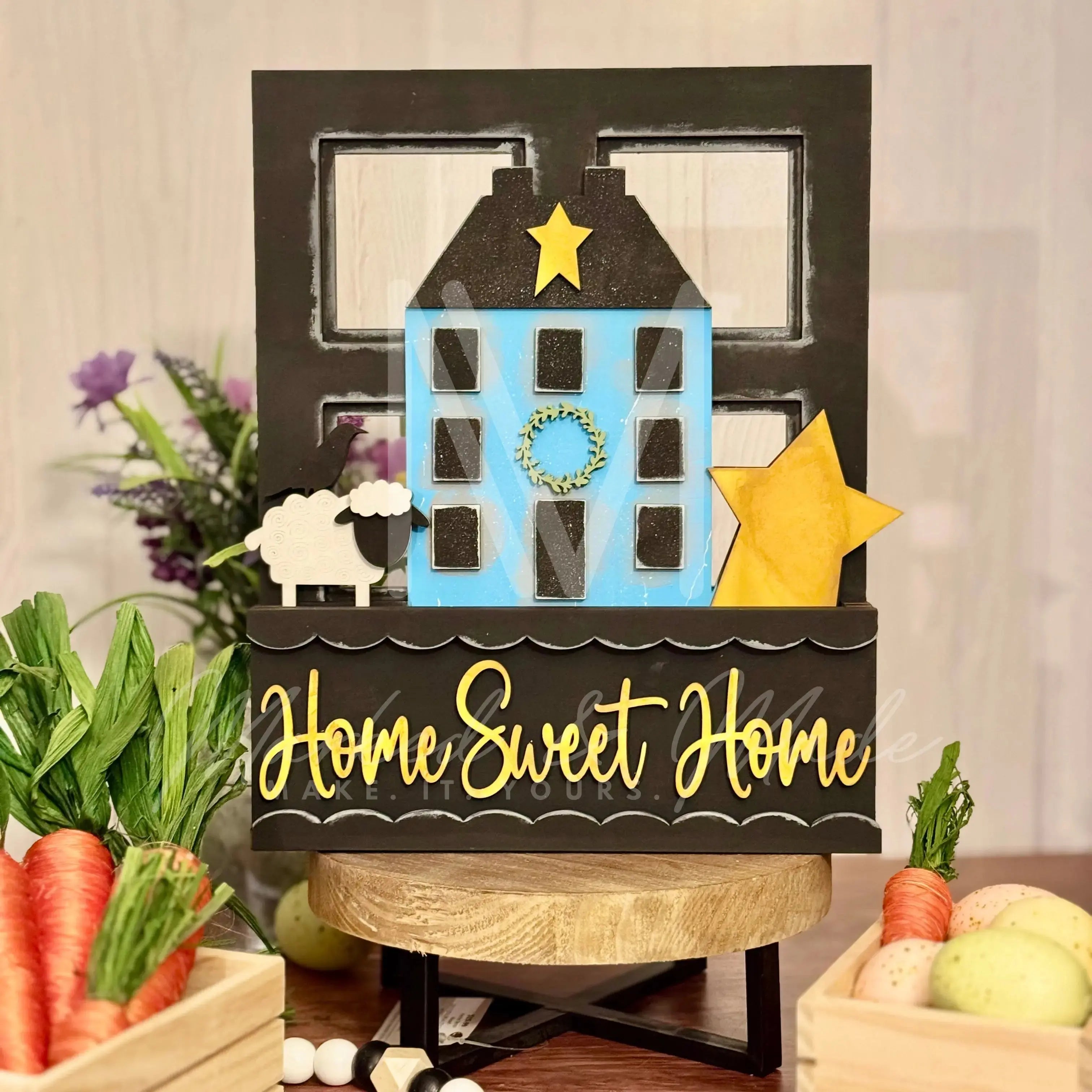 Home Sweet Home | Saltbox Primitive | Add-On for Interchangeable Window Box Shelf Sitter Base | Interchangeable Decor Add-On 