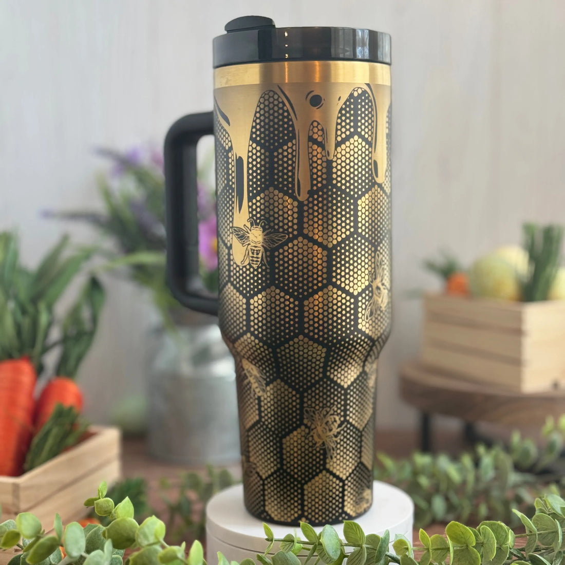 Honeycomb  / Honeybee Black to Gold Tumbler 40 oz 