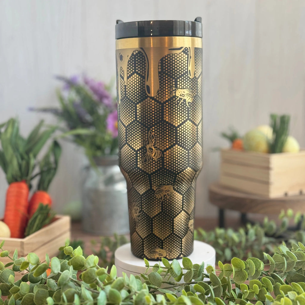 Honeycomb  / Honeybee Black to Gold Tumbler 40 oz 