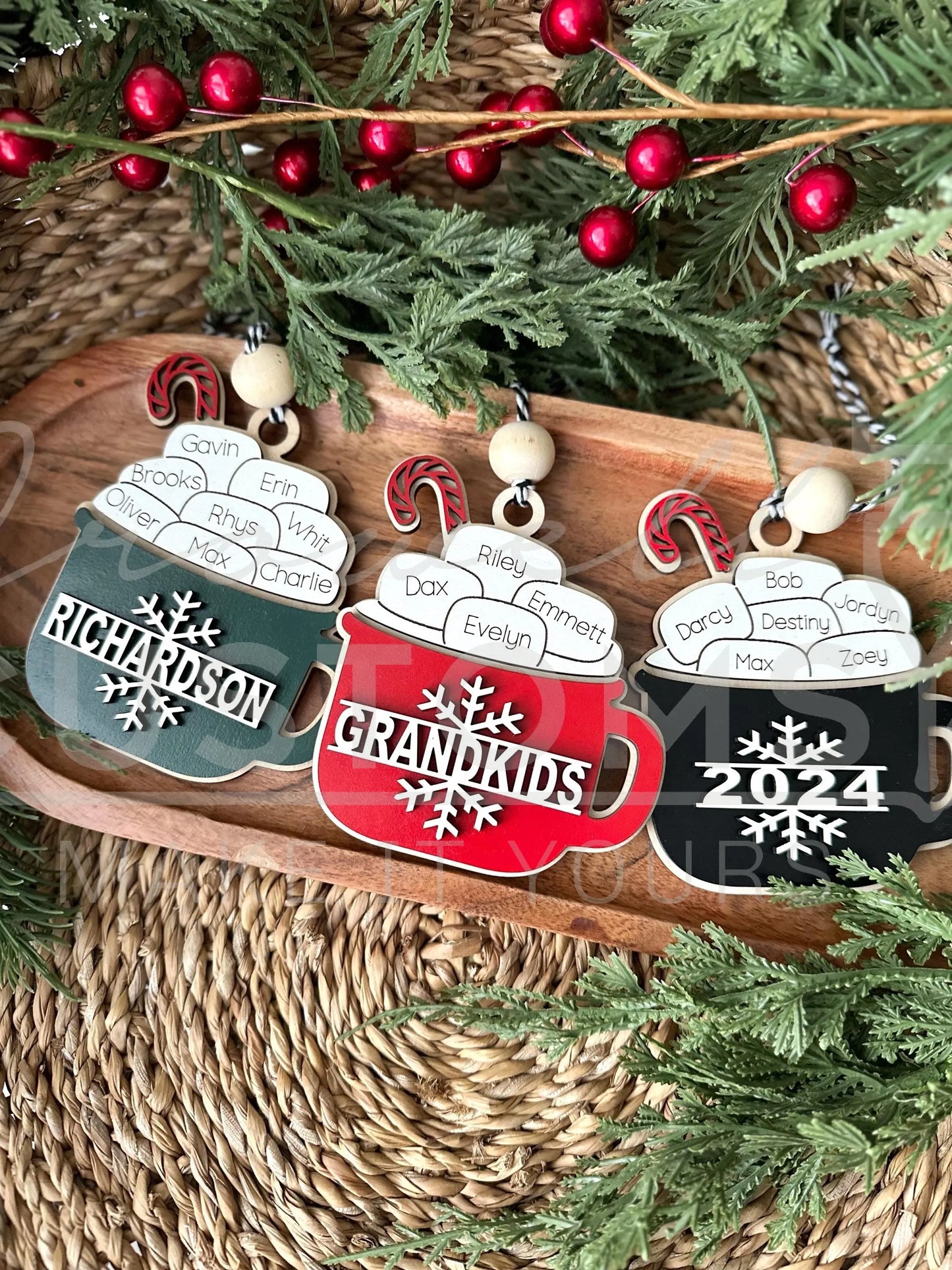 Hot Cocoa Personalized Family Ornament 1-11 Names! 