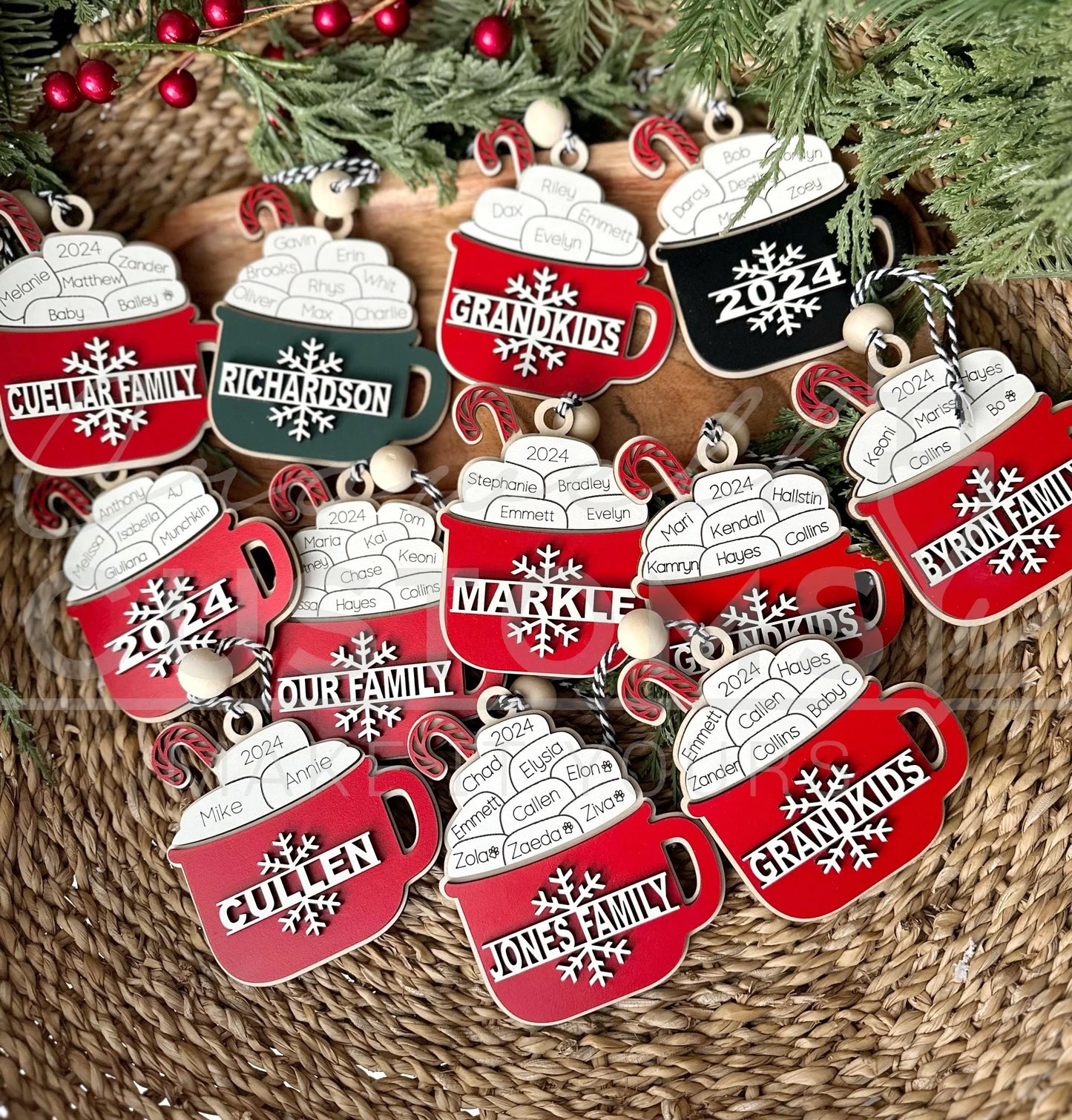 Hot Cocoa Personalized Family Ornament 1-11 Names! 