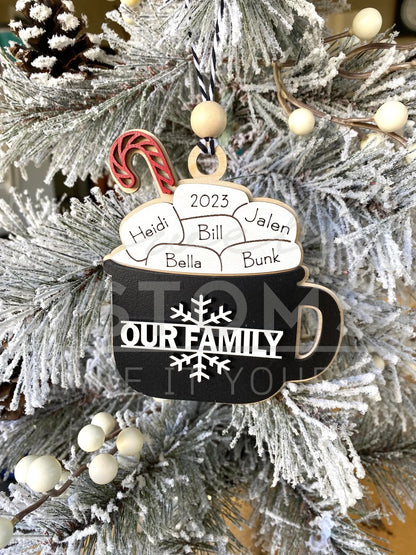 Hot Cocoa Personalized Family Ornament 1-11 Names! 