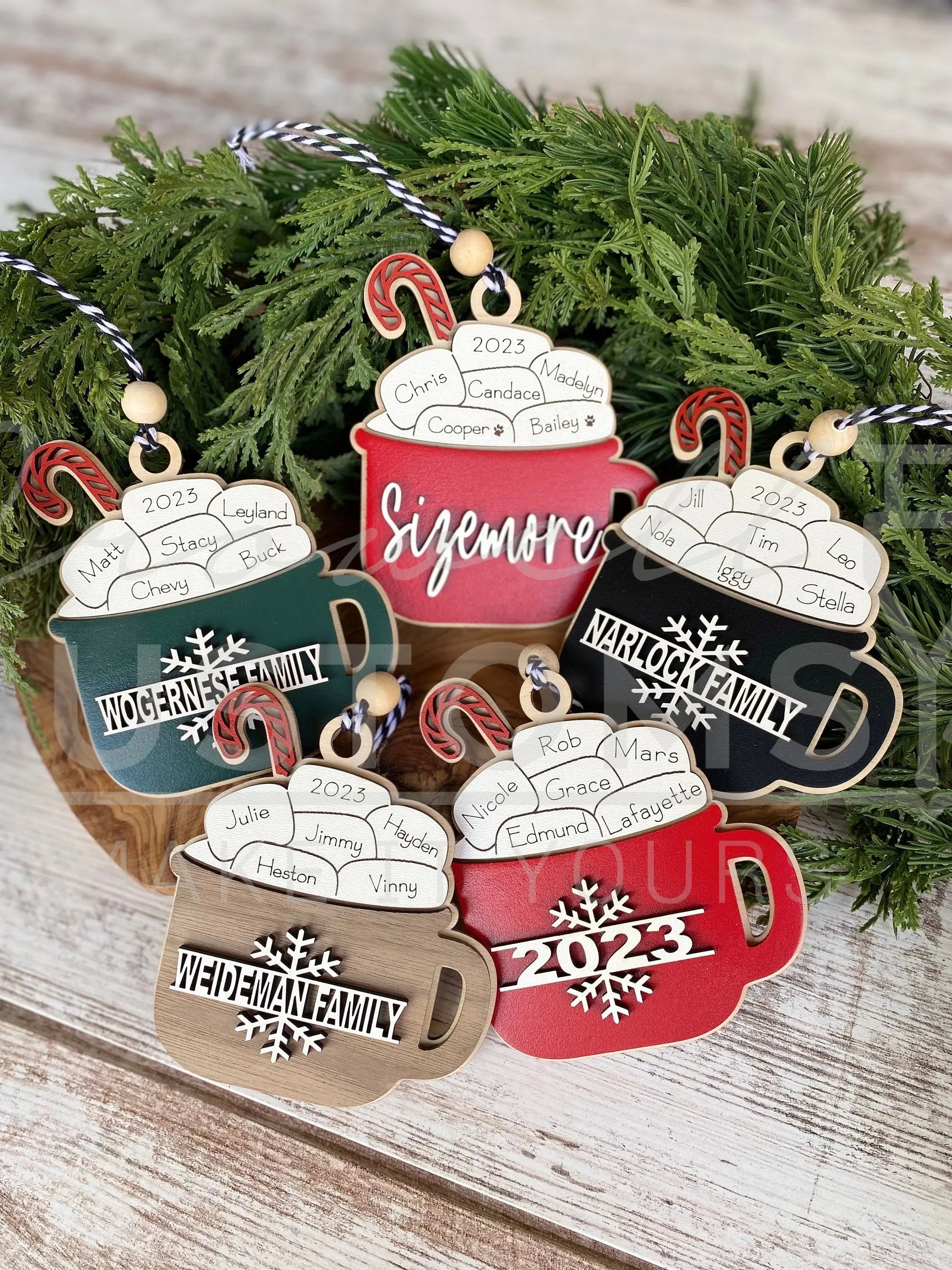 Hot Cocoa Personalized Family Ornament 1-11 Names! 