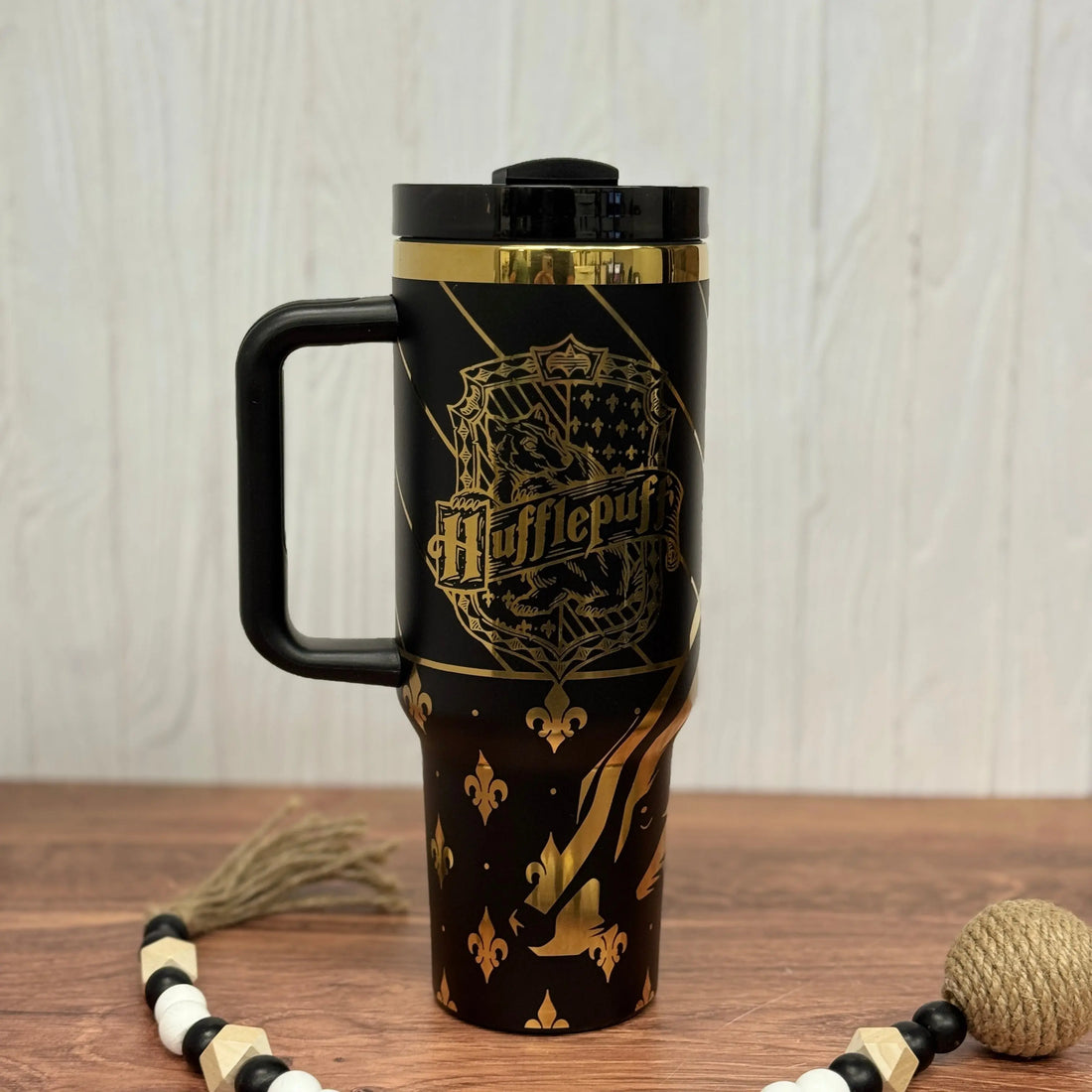 Hufflepuff  V1  Engraved 40oz Tumbler Black to Gold 