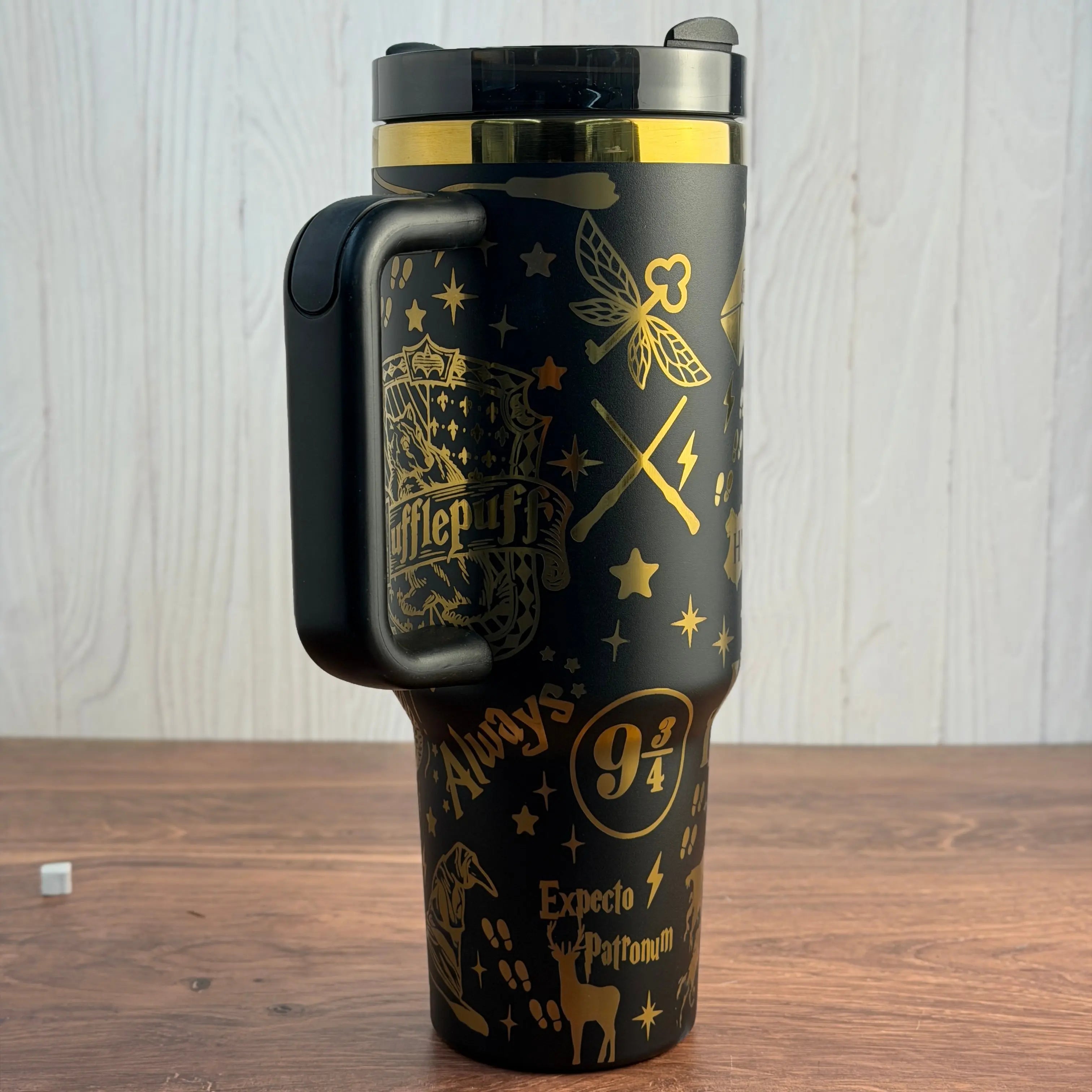 Hufflepuff  V2  Engraved 40oz Tumbler Black to Gold 