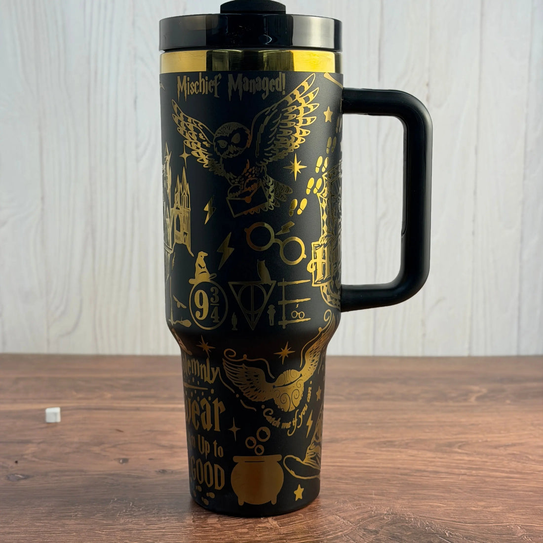 Hufflepuff  V2  Engraved 40oz Tumbler Black to Gold 