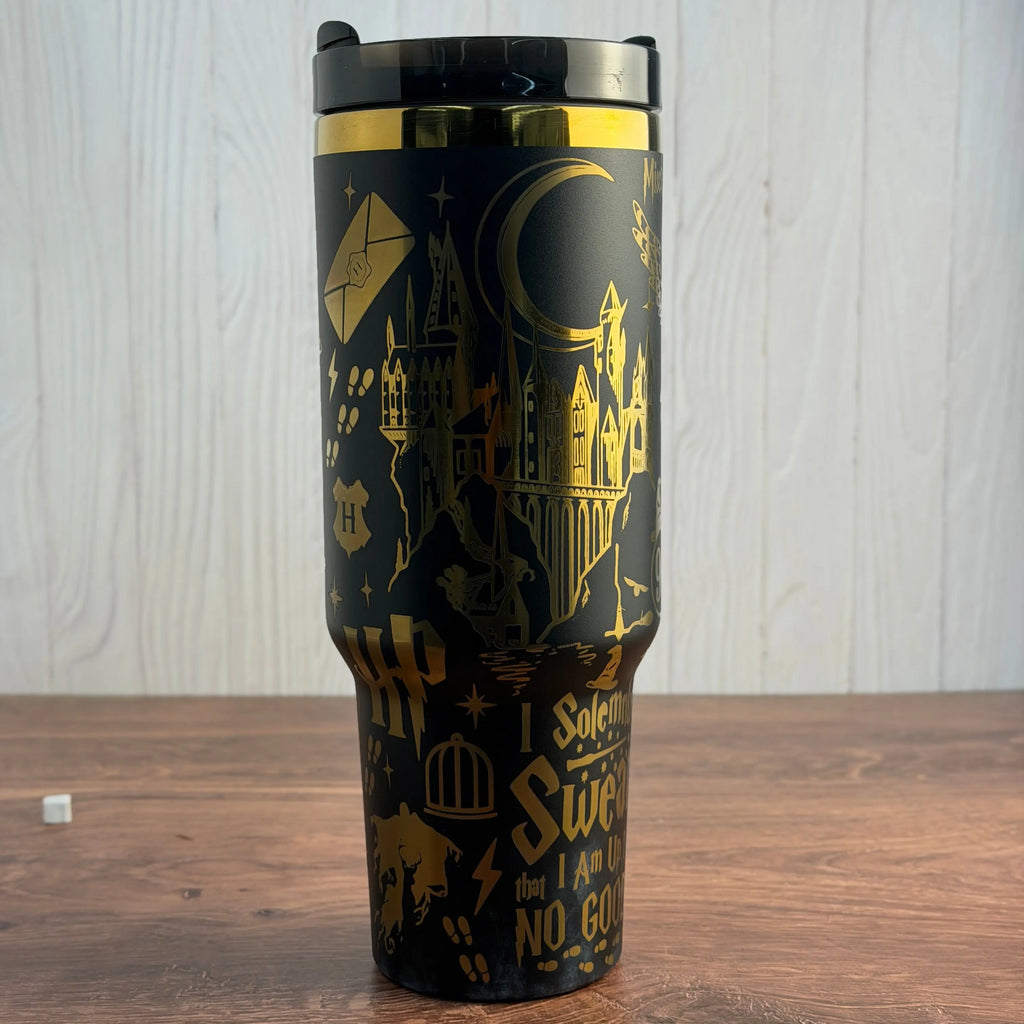 Hufflepuff  V2  Engraved 40oz Tumbler Black to Gold 
