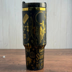 Hufflepuff  V2  Engraved 40oz Tumbler Black to Gold 
